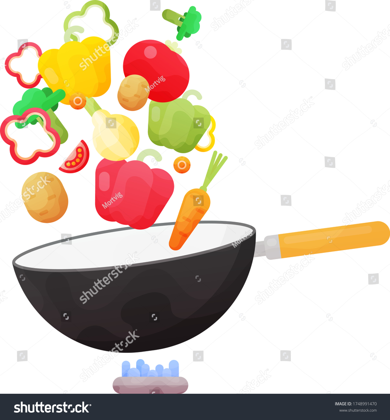 Stir Fry Cooking Process Vector Illustration Stock Vector Royalty Free