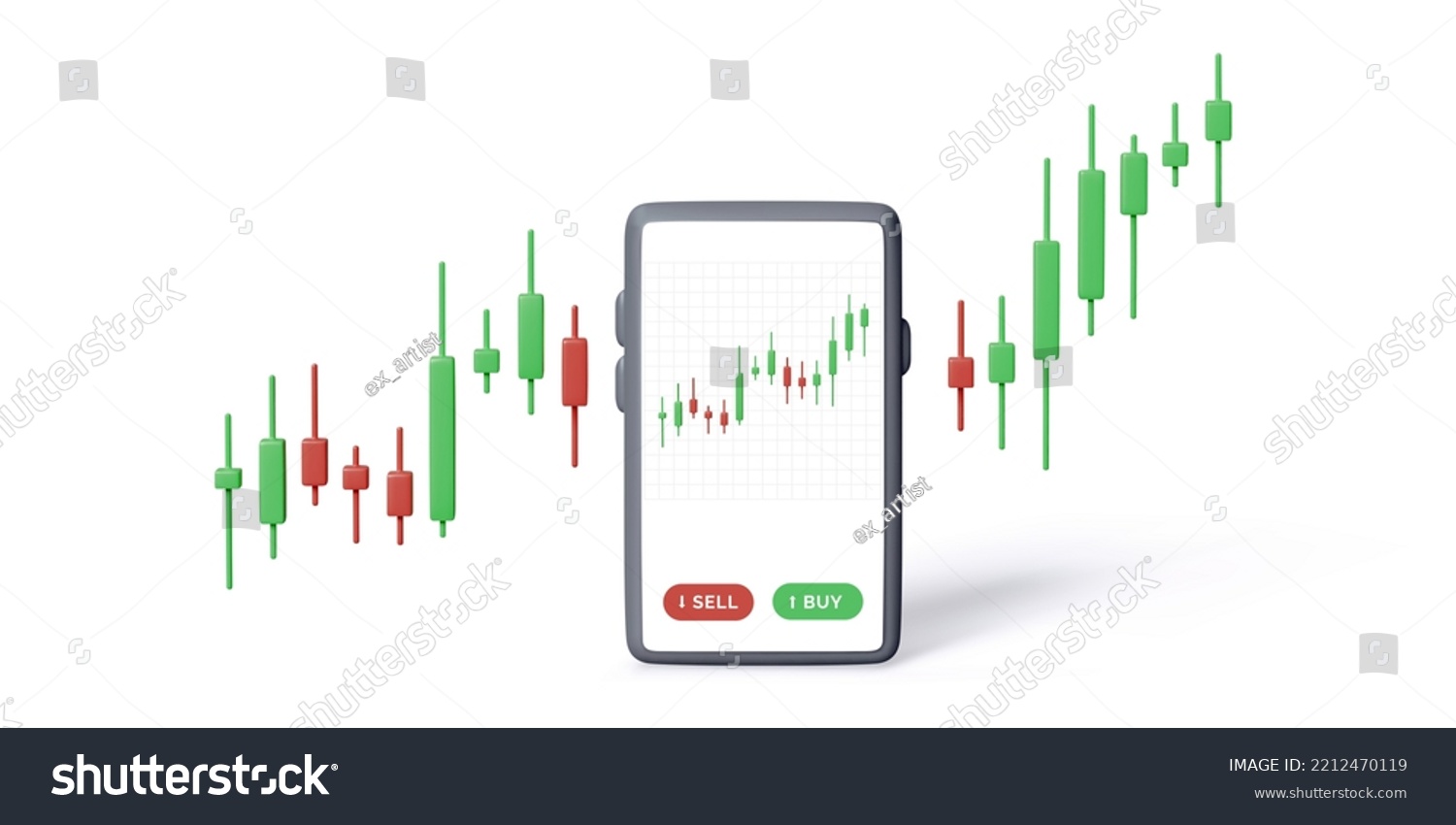 SVG of Stock exchange smartphone app with candlestick chart info shown on screen. Mobile app for trade online. Vector illustration isolated on white background svg