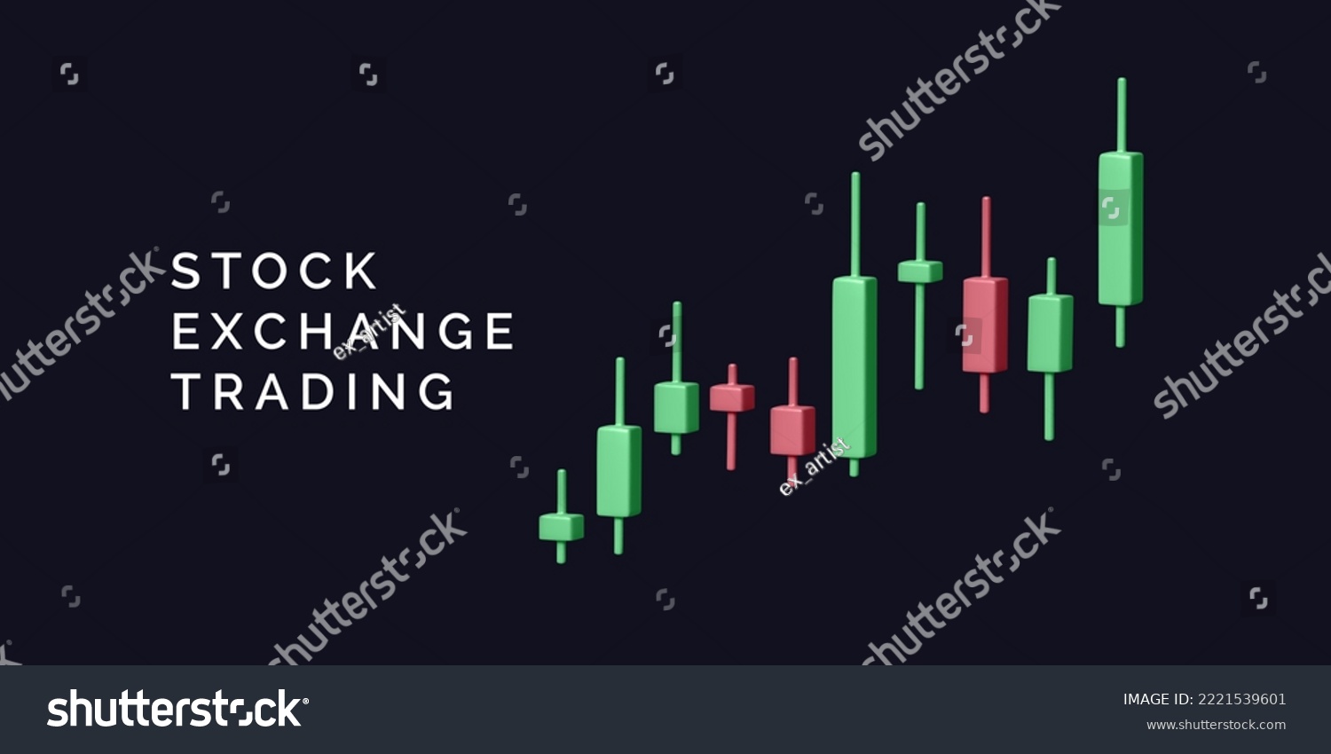 SVG of Stock market trading banner. Sall and buy assets. 3D candlestick chart with rise price on stock market. Vector illustration svg