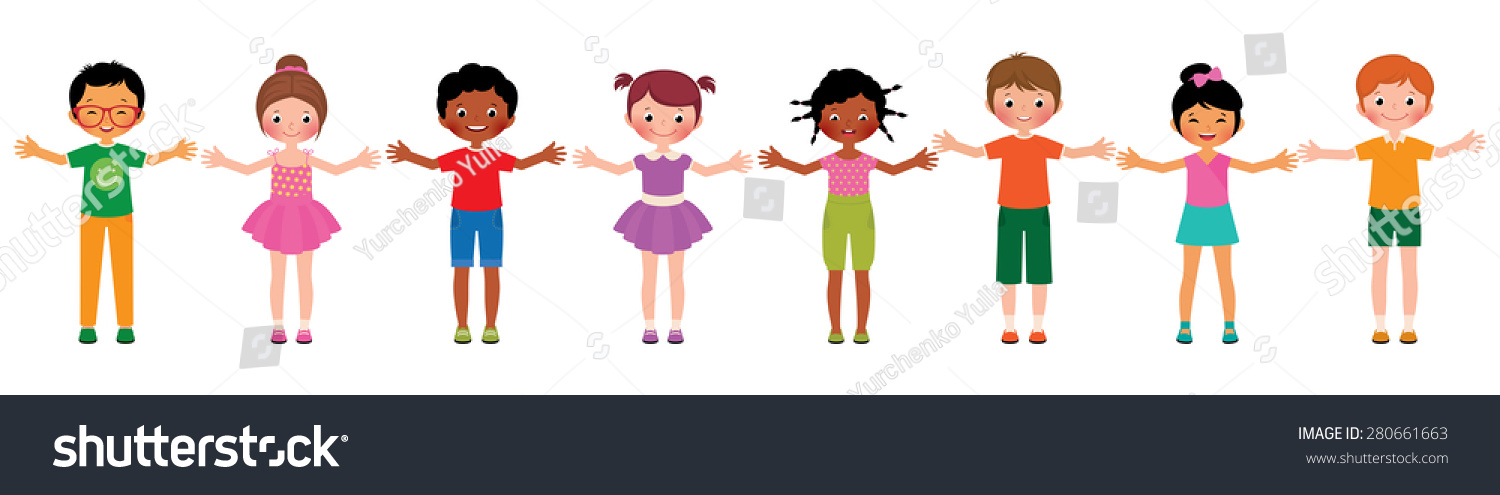 Stock Vector Cartoon Illustration Large Group Of Children Of Different ...