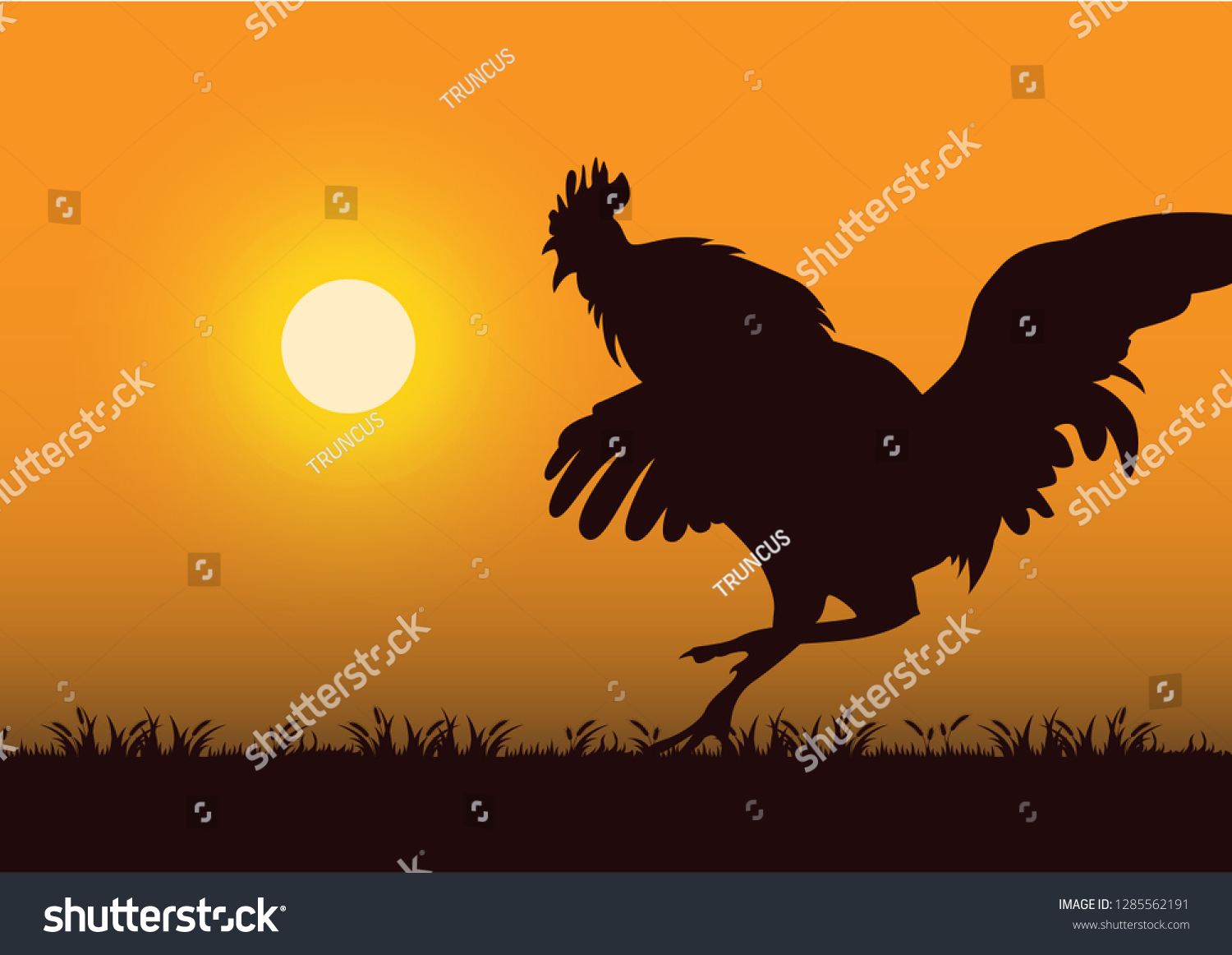 Stock Vector Silhouette Angry Rooster Grassland Stock Vector (Royalty ...