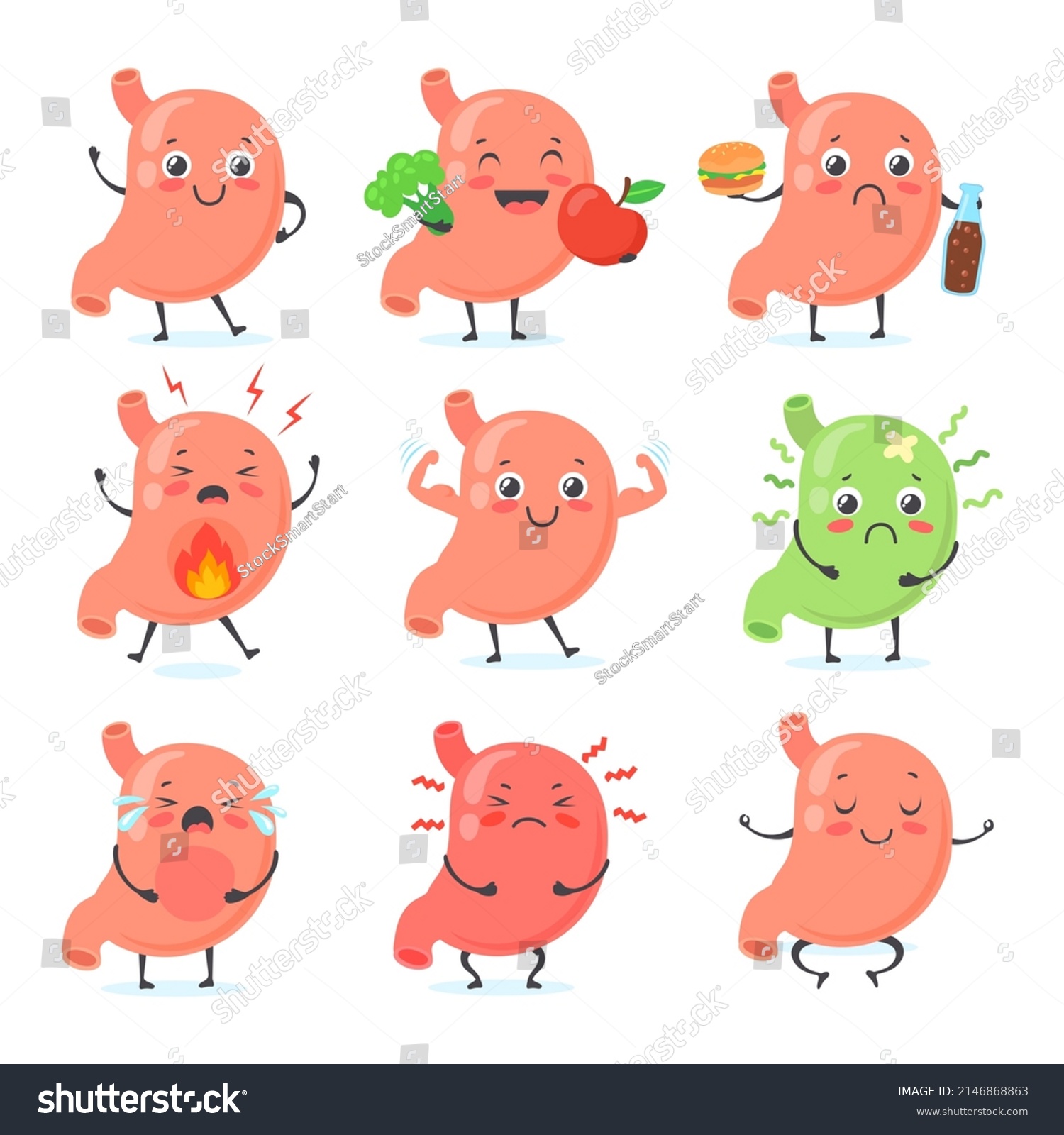 Stomach Mascot Stomaches Medical Character Cute Stock Vector (Royalty ...