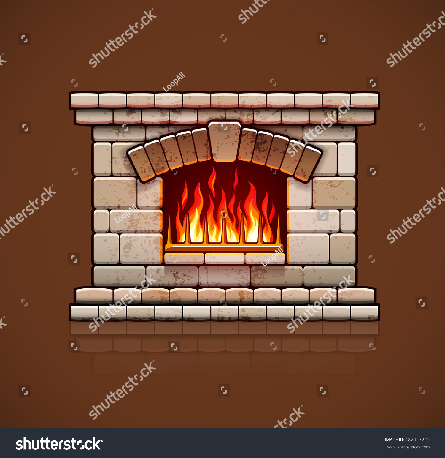 Stone Bricks Home Fireplace Christmas Hearth Stock Vector Royalty