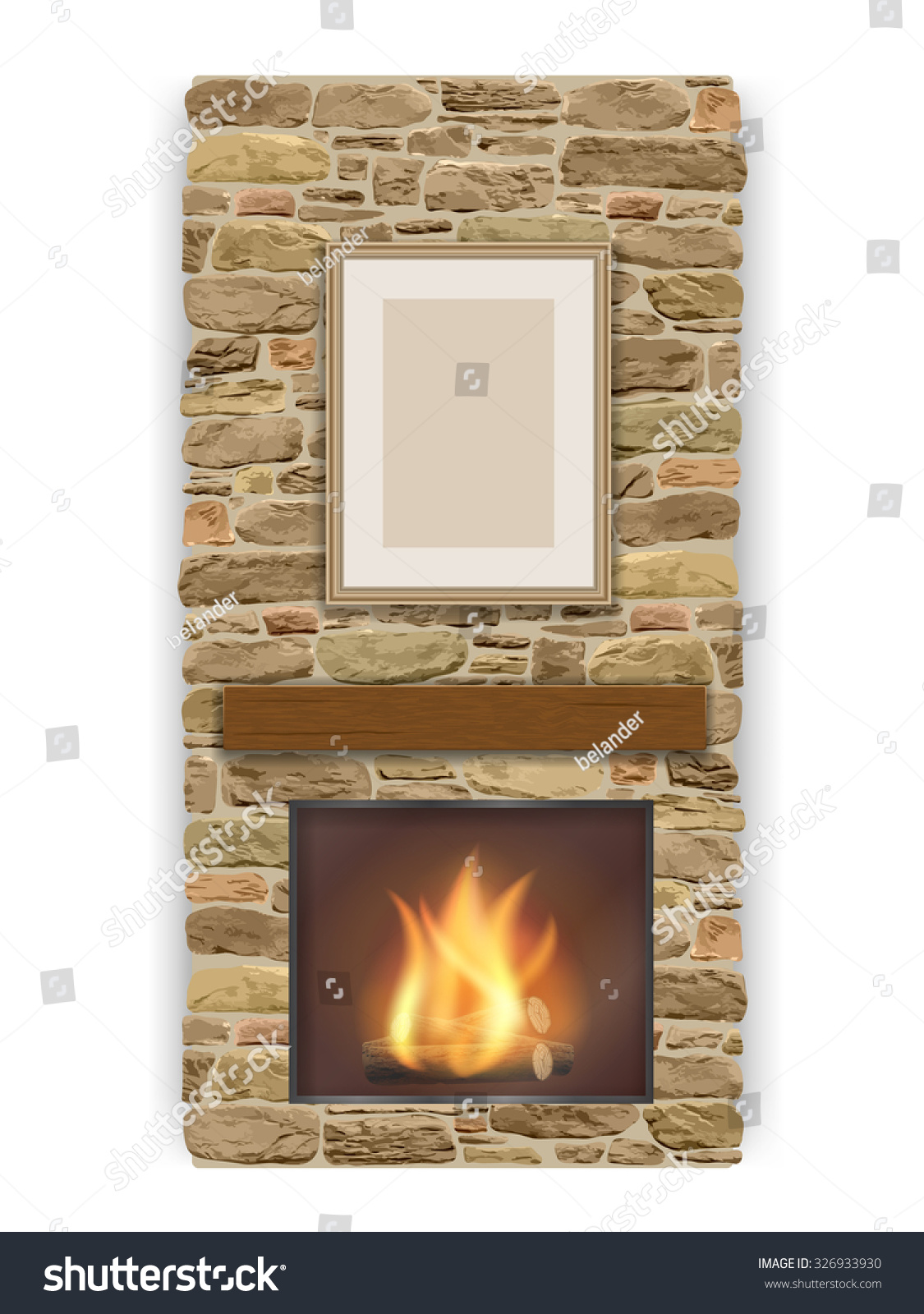 Stone Veneer Fireplace Fire Furnace Element Stock Vector Royalty