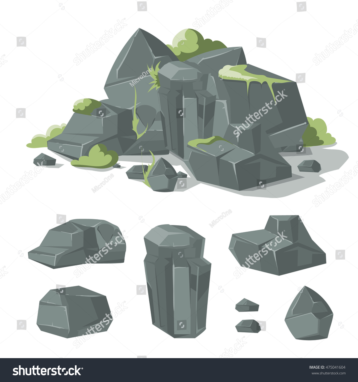 Stones Rocks Cartoon Nature Boulder Grass Stock Vector 475041604