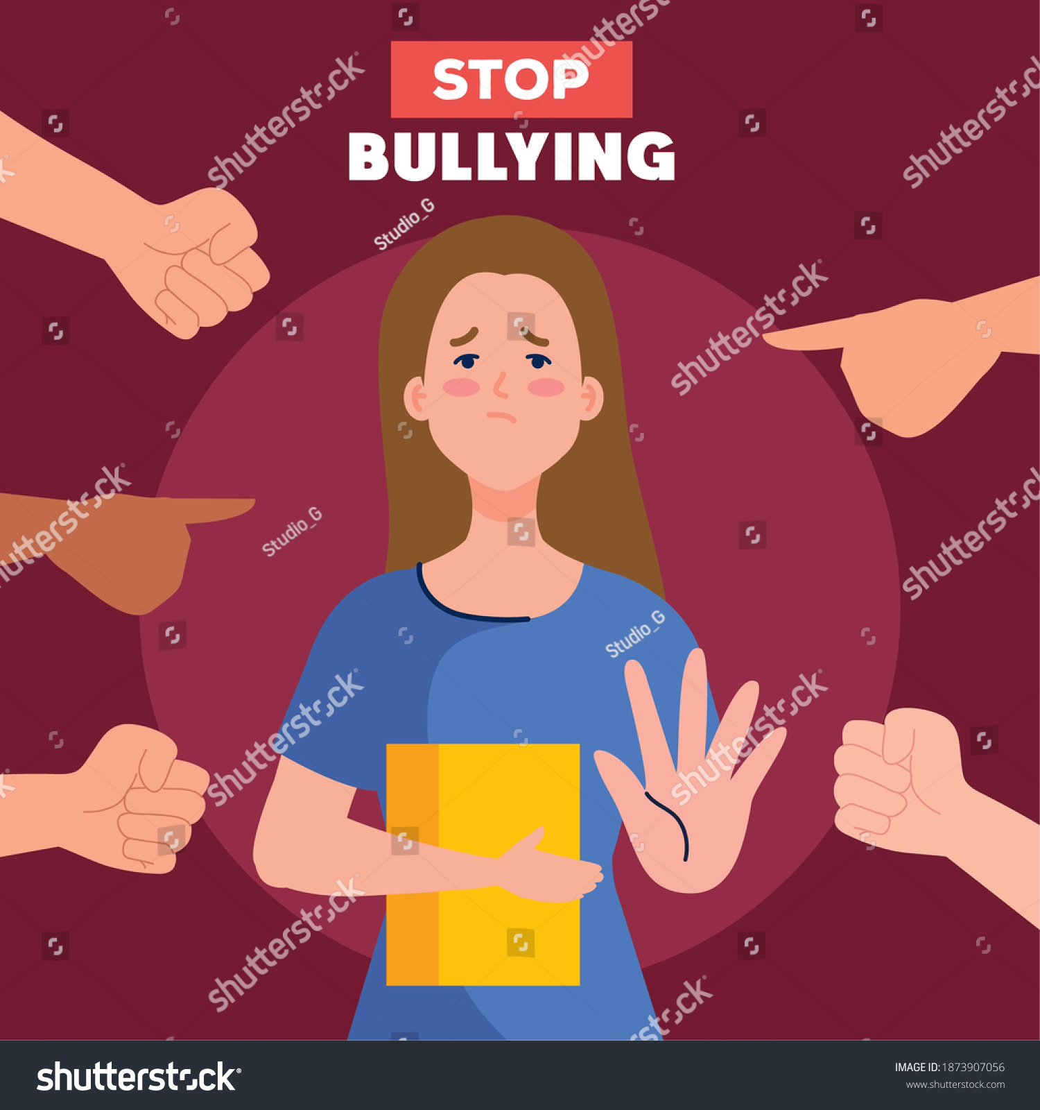 Stop Bullying Hands Pointing Sad Girl Stock Vector (Royalty Free ...