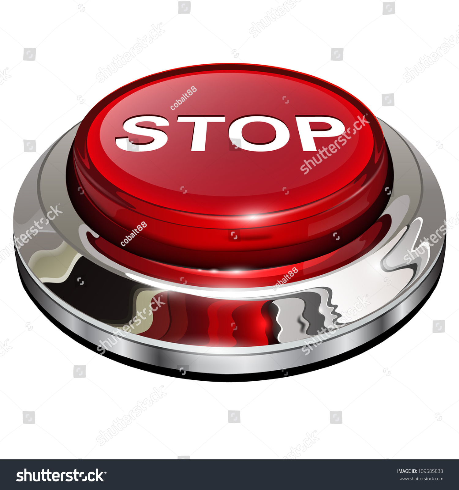 Stop Button, 3d Red Glossy Metallic Icon, Vector. - 109585838 ...