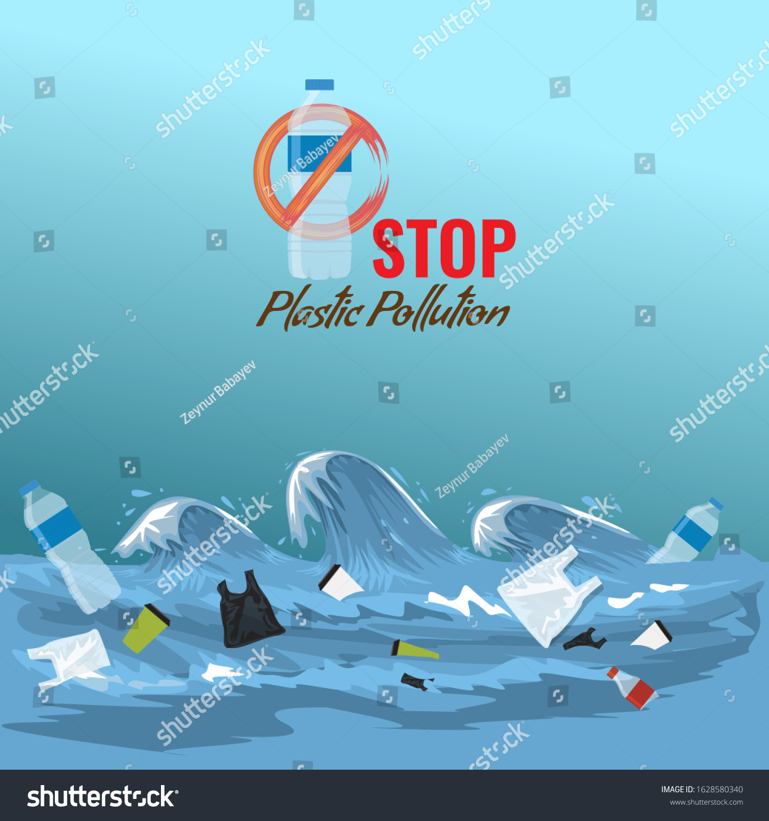 Stop Ocean Plastic Pollution Concept Plastic Stock Vector (royalty Free 