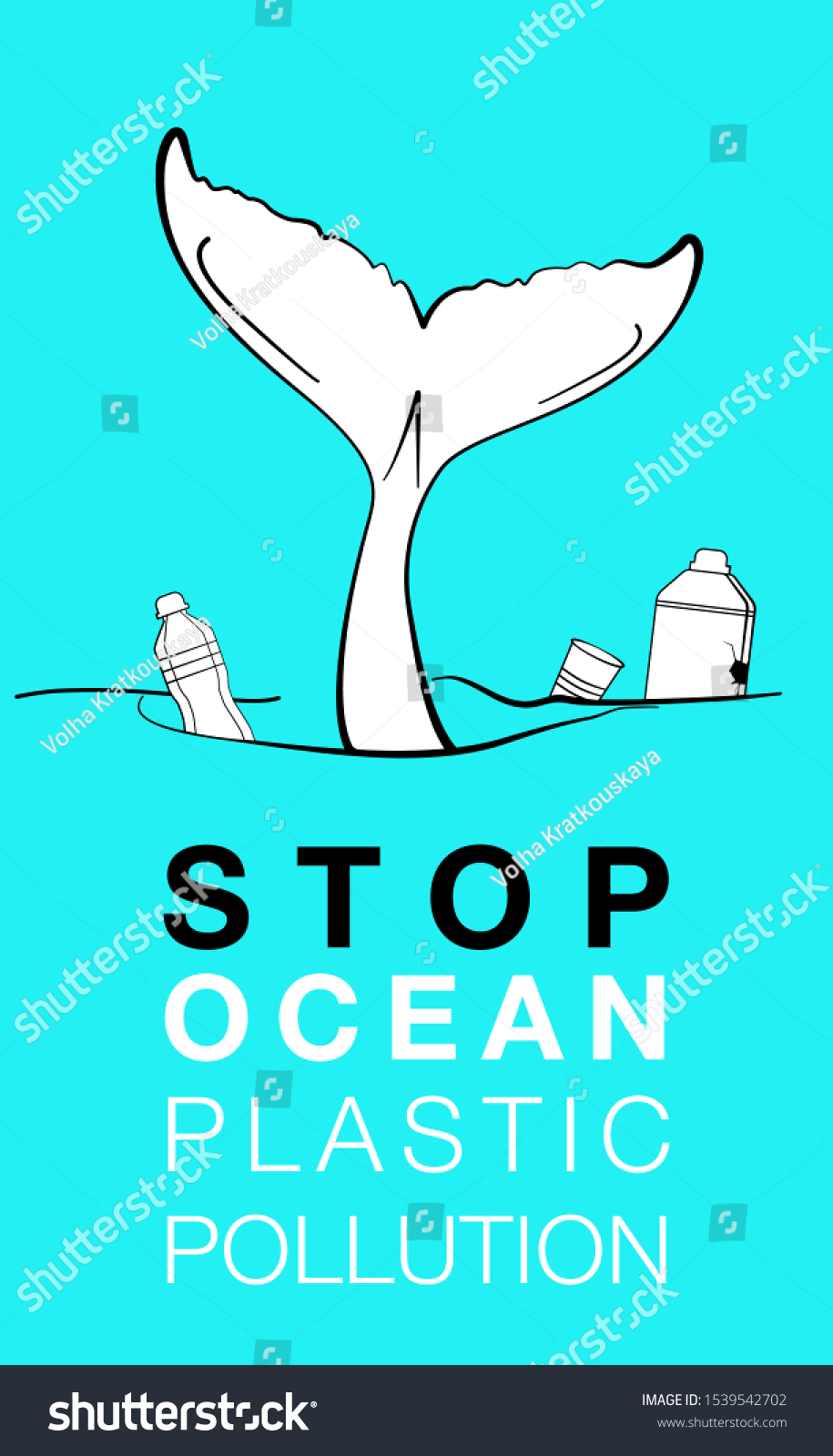 Stop Ocean Plastic Pollution Ecological Poster 库存矢量图（免版税）1539542702