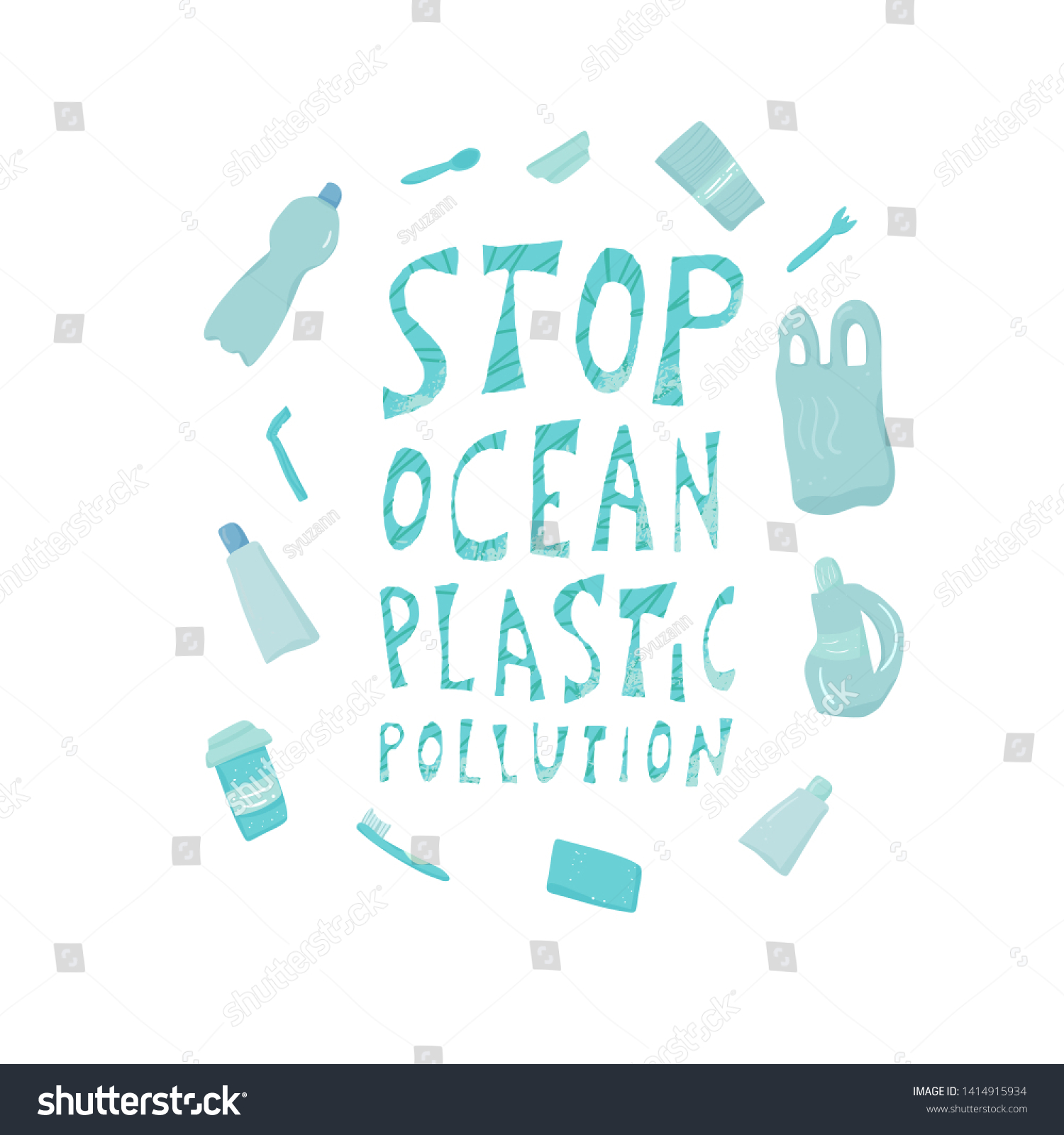 Stop Ocean Plastic Pollution Ecological Problem: เวกเตอร์สต็อก (ปลอดค่า ...