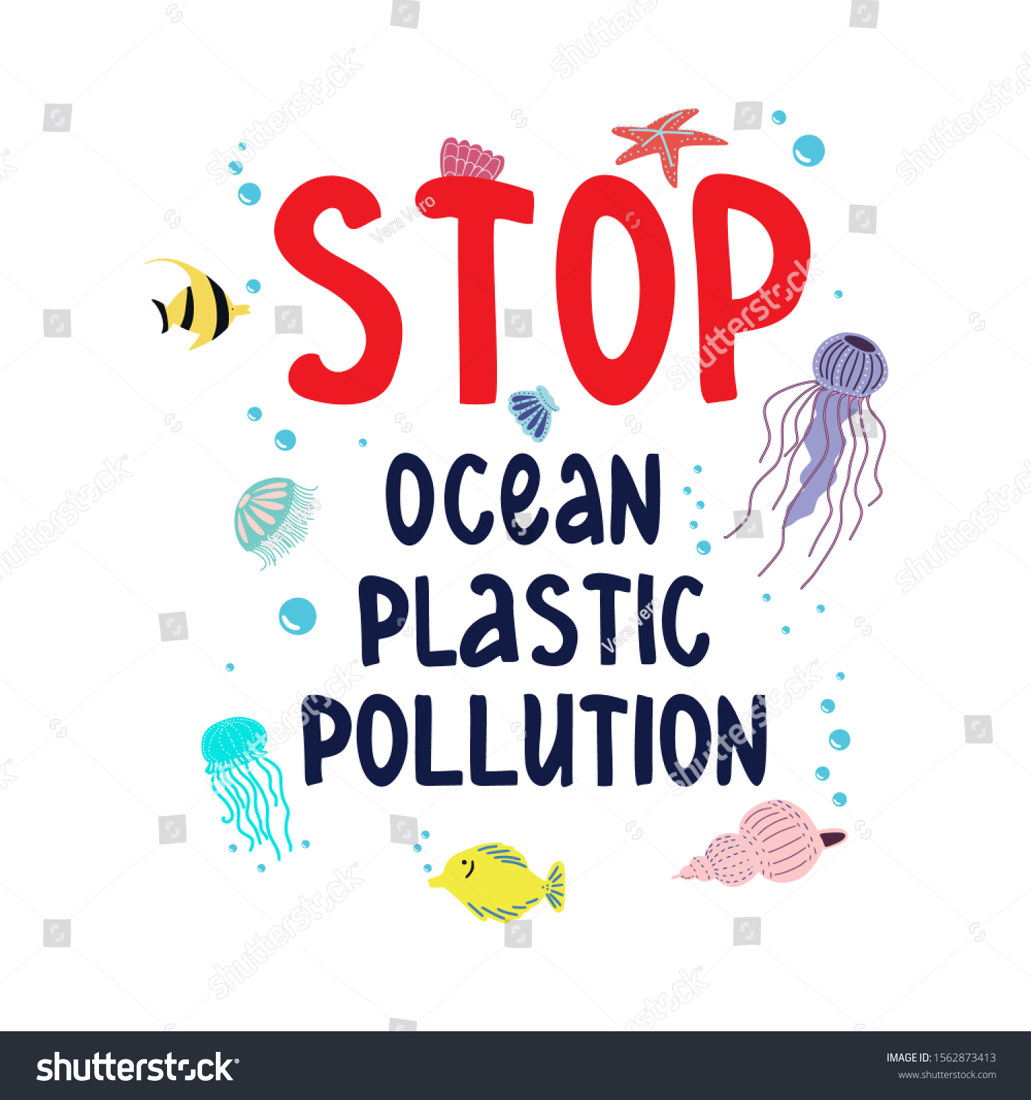 Stop Ocean Plastic Pollution Lettering Motivational Stock Vector ...