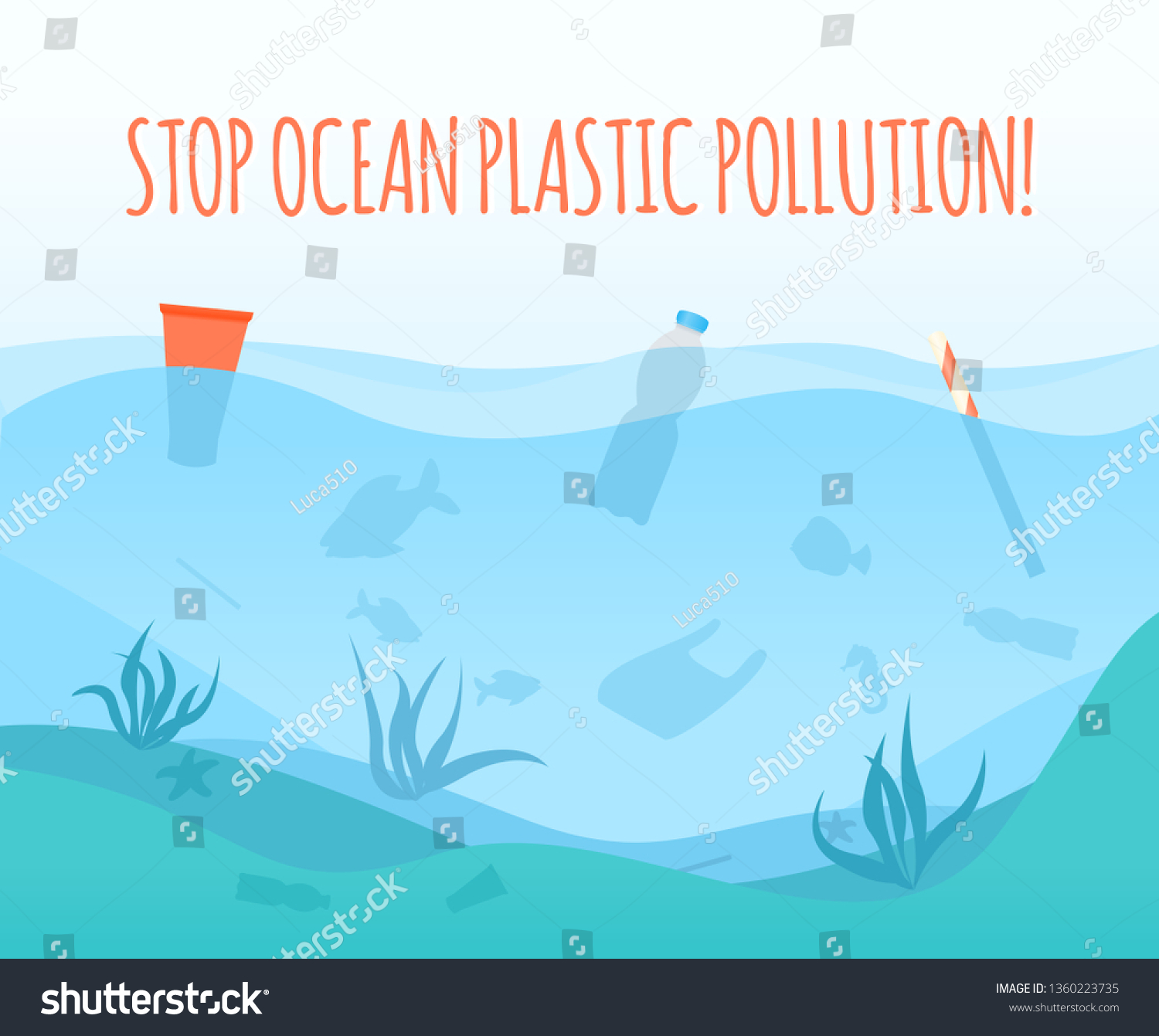 Stop Ocean Plastic Pollution Vector Illustration Stock Vector (Royalty ...