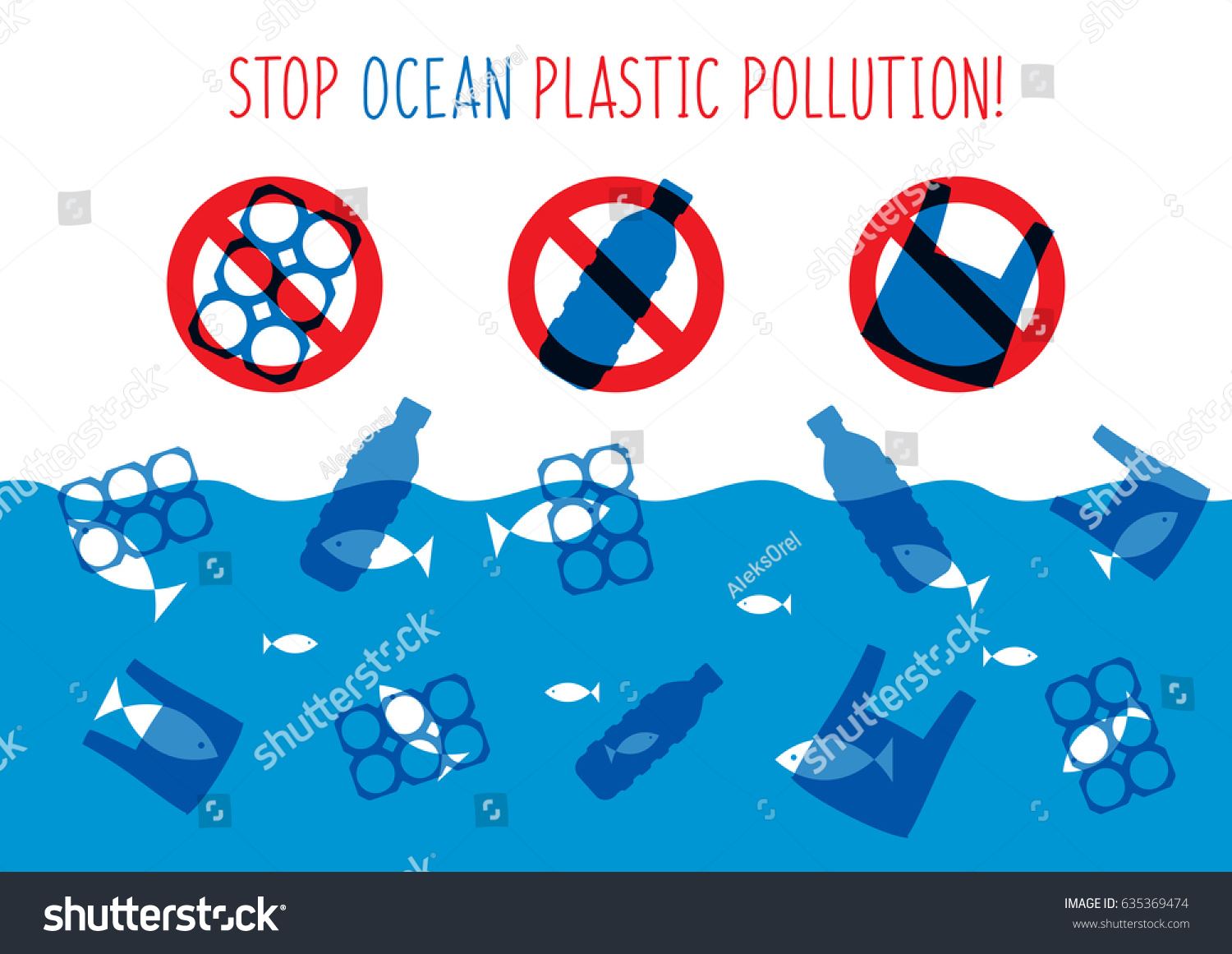 Stop Ocean Plastic Pollution Vector Illustration Stock Vector (Royalty ...