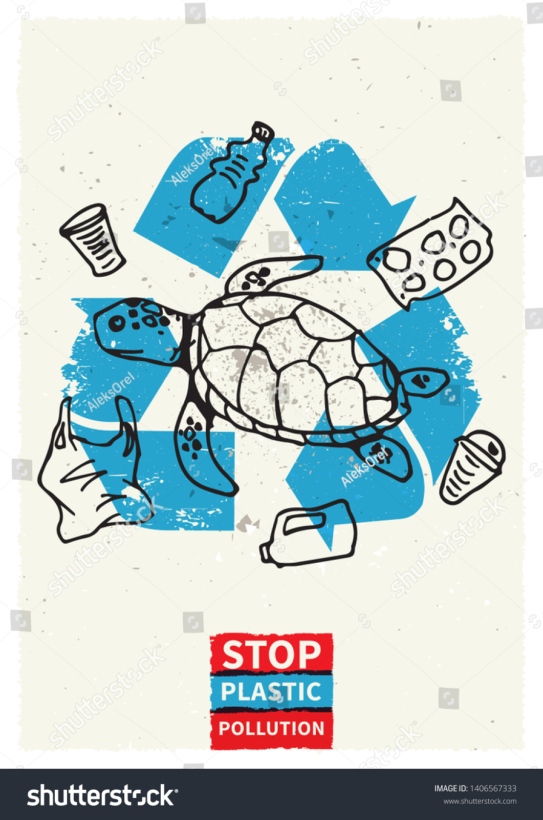 Stop Ocean Plastic Pollution Vector Illustration 스톡 벡터(로열티 프리 ...