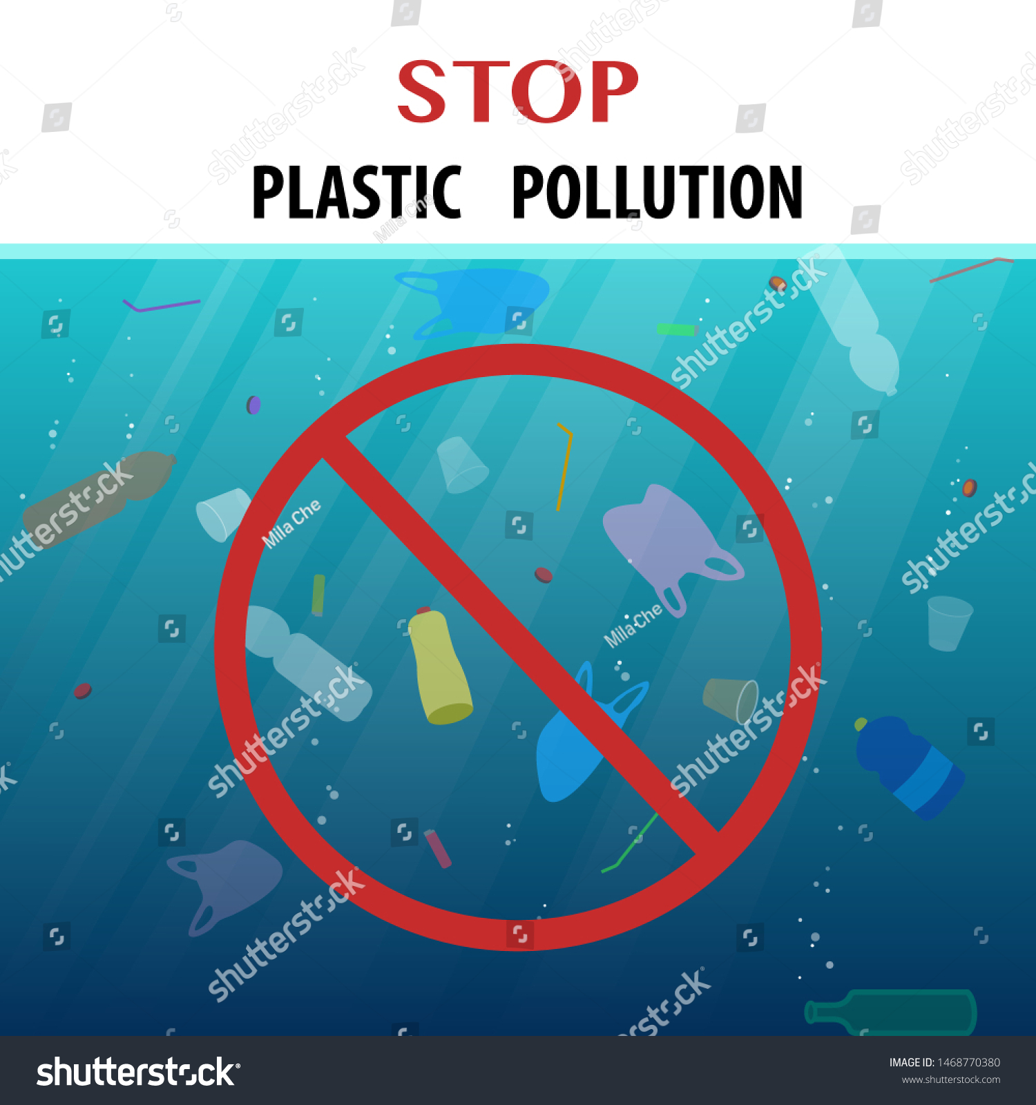 Stop Plastic Pollution Ecological Poster Floating Stock Vector (Royalty ...