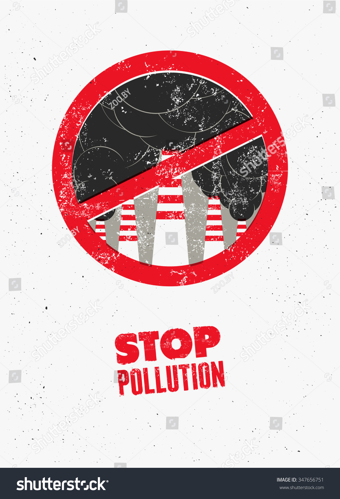 Stop Pollution Sign Smokestacks Environmental Pollution Stock Vector ...