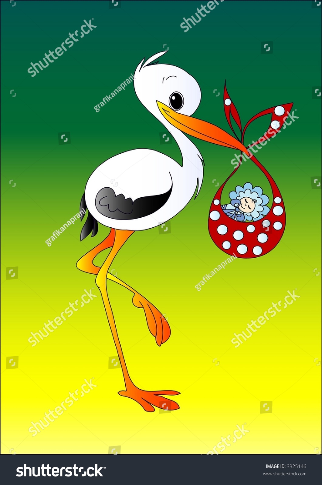 Stork Delivering Baby Boy, Vector - 3325146 : Shutterstock
