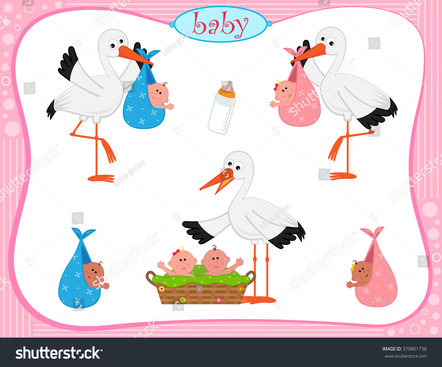 Stork With Babies - Vector Set Of Three Storks With Different Set Of ...