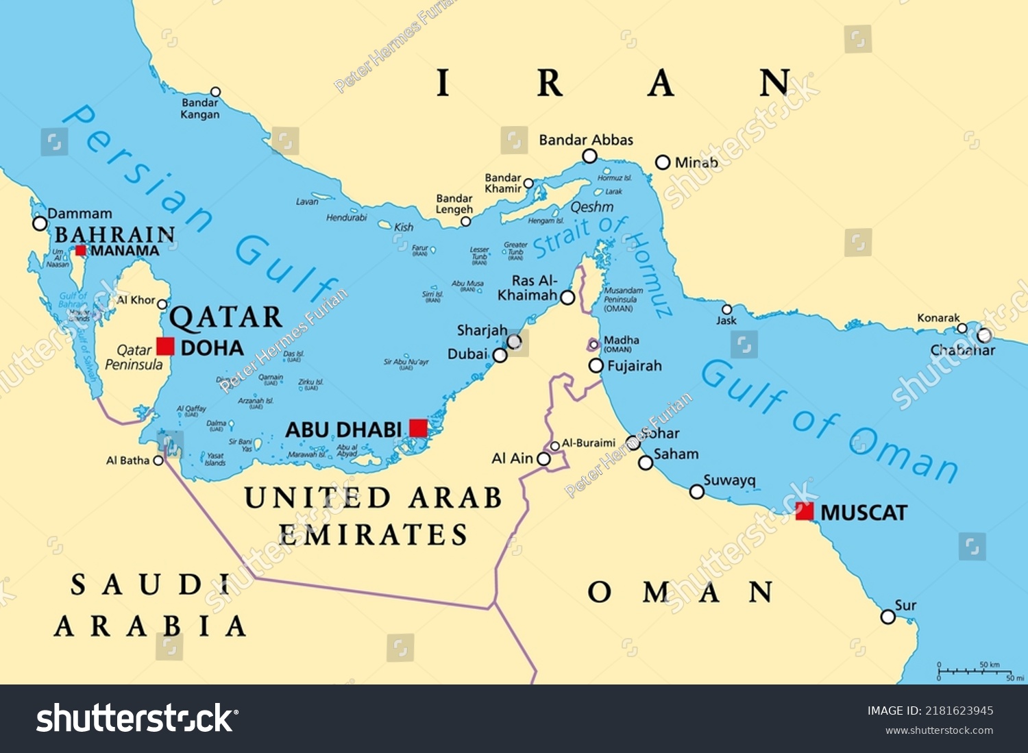 Strait Hormuz Political Map Waterway Between Stock Vector (Royalty Free ...