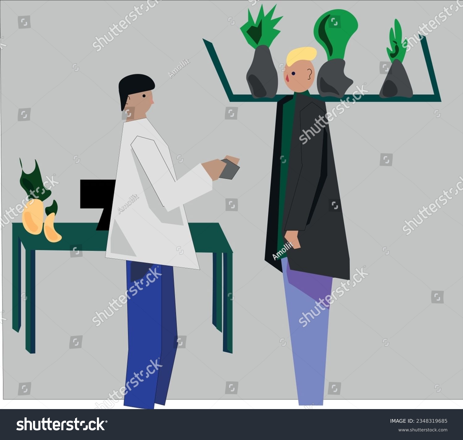SVG of strange people illustration. a man at a doctor's appointment. treatment in the hospital. two people communicate svg