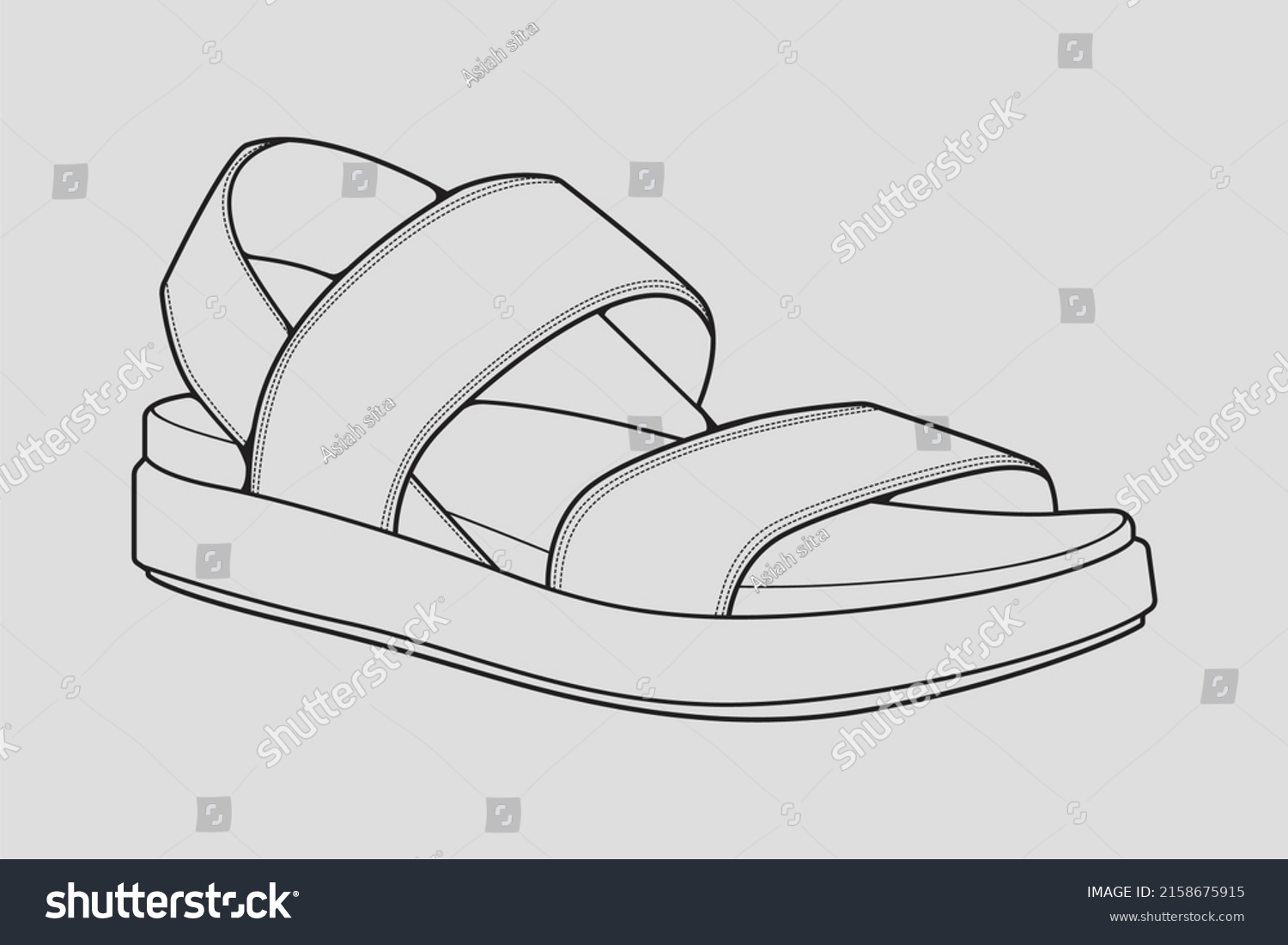 Strap Sandals Outline Drawing Vector Strap Stock Vector (Royalty Free