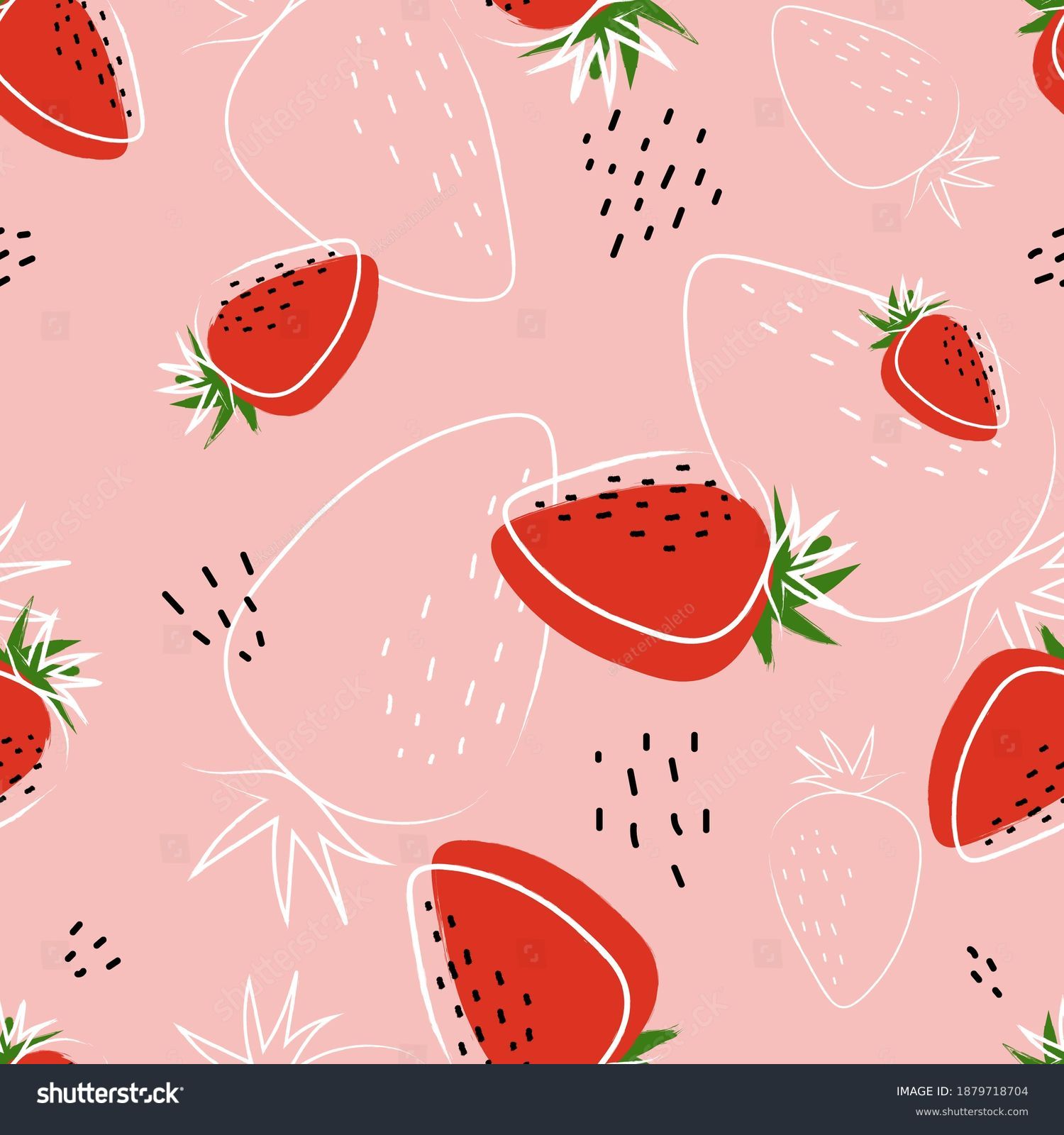 Strawberry Abstract Hand Drawn Seamless Pattern Stock Vector Royalty Free 1879718704 