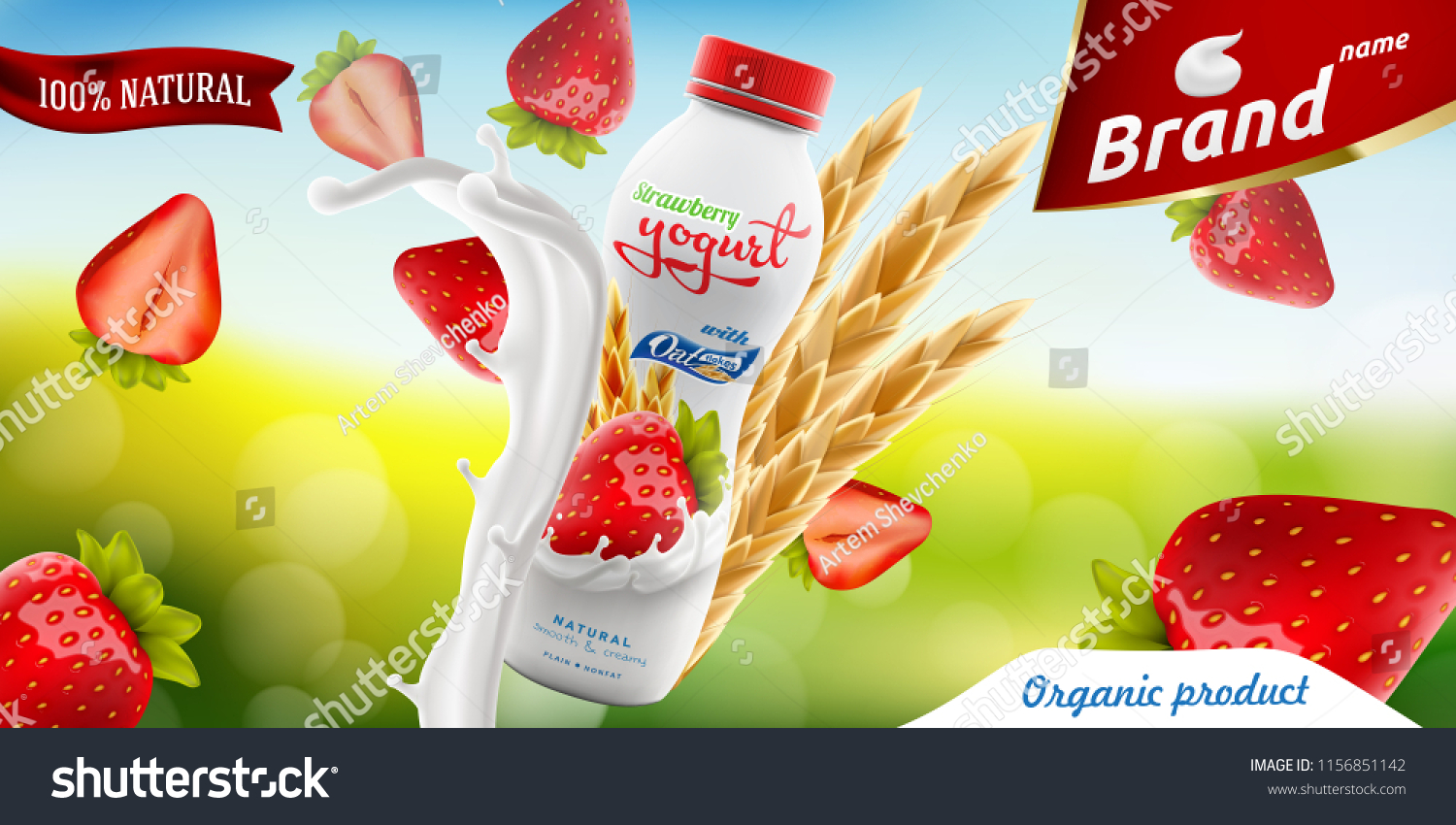 Download Strawberry Drinking Yogurt Bottle Oats On Stock Vector Royalty Free 1156851142 PSD Mockup Templates