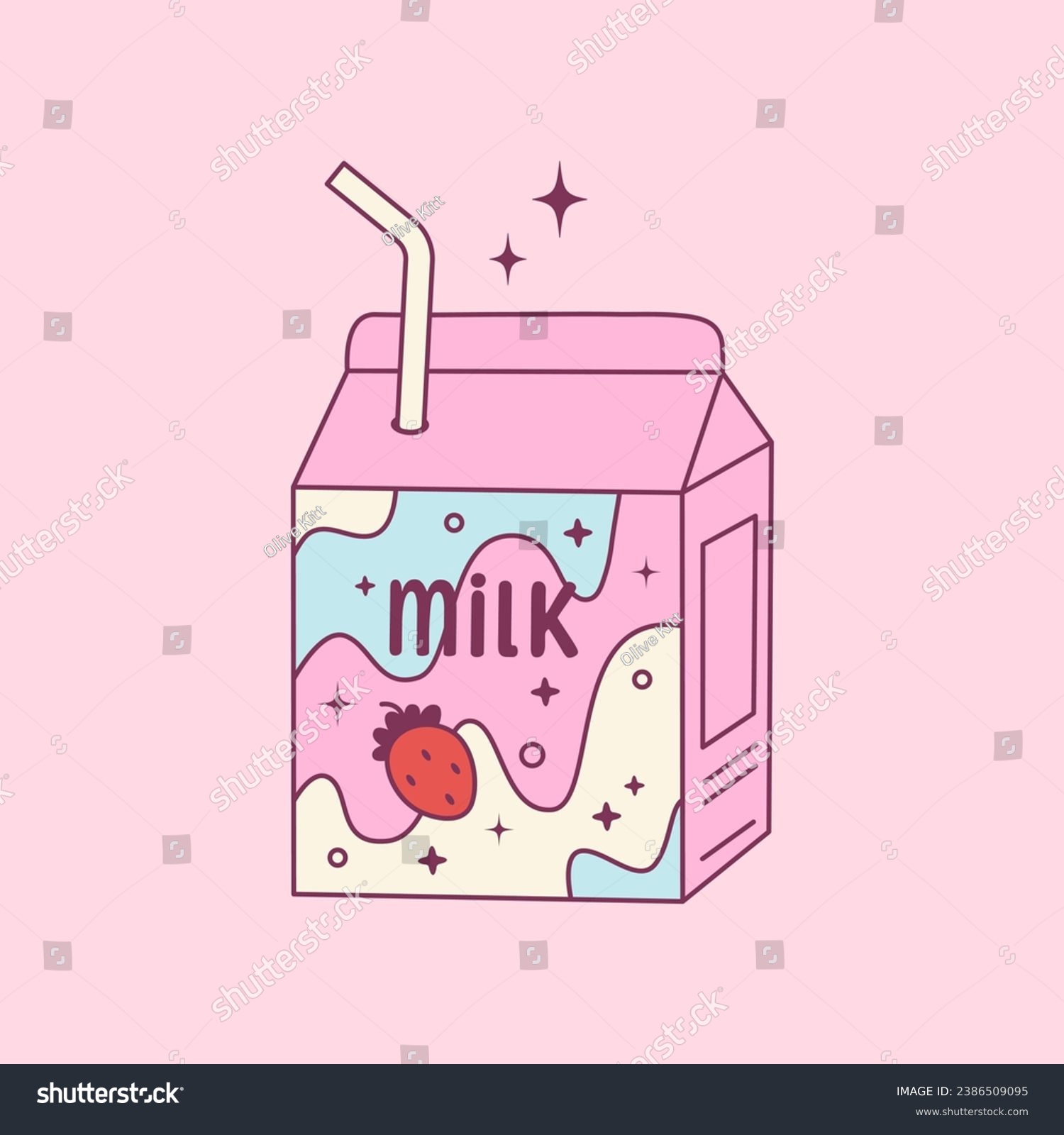 SVG of Strawberry milk in square cardboard pack with straw. Cute drawing of girly drink in paper box. Y2k sticker design for card, poster, collage. Vector illustration. svg