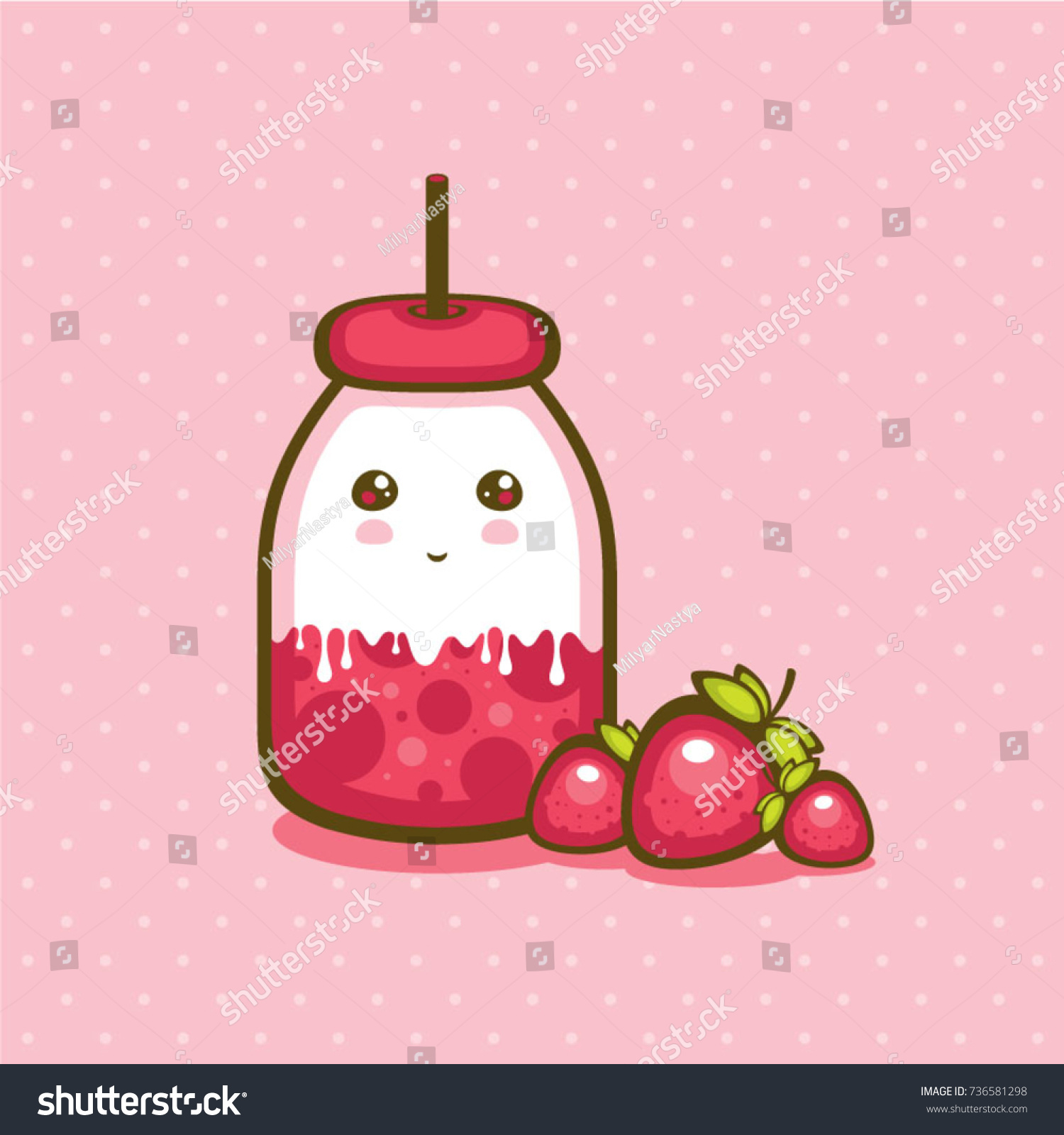 Download Strawberry Yogurt Vector Illustration Cute Bottle Stock Vector Royalty Free 736581298 PSD Mockup Templates