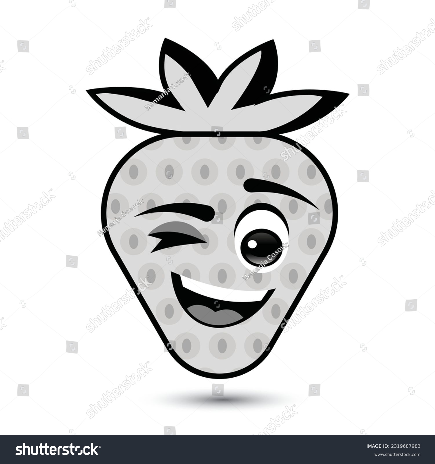 recommend clip art: strawbery wink, face smiling, cartoon character, fruit simple icon, vector illustration
