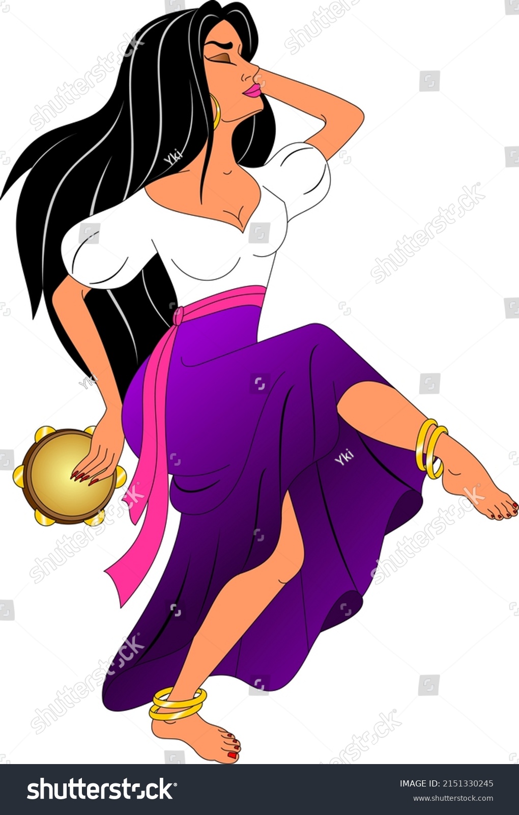 Street Dancer Gypsy Woman Purple Dress Stock Vector Royalty Free