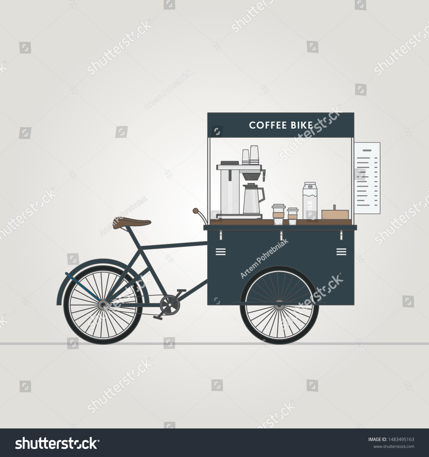 SVG of Street food bike. Coffee bicycle. Coffee Bike. Summertime mini cafe. Hot-dog and ice-cream cart. Food festival shop. Vector illustration. svg