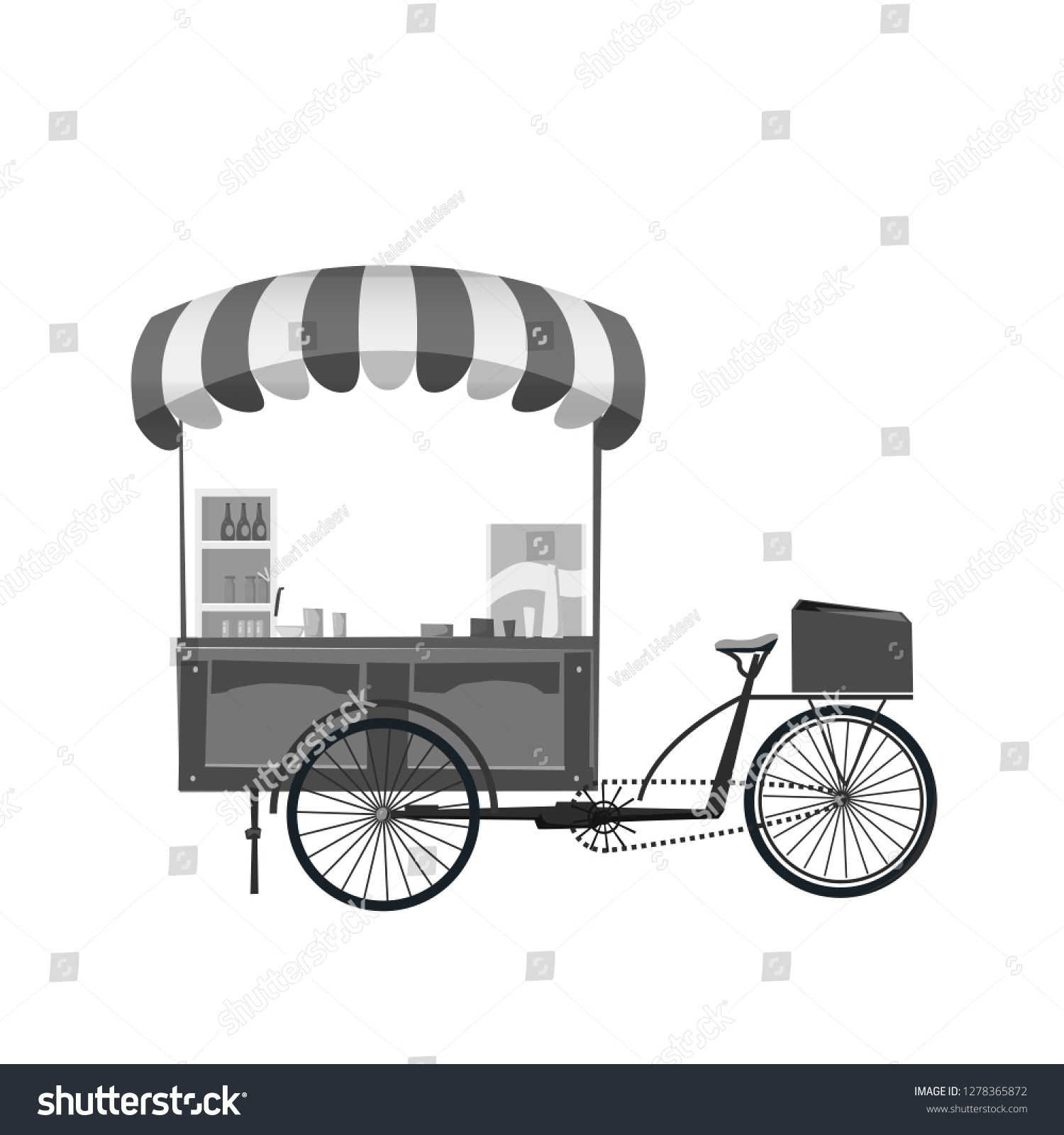 SVG of Street food cart, bike cafe stall with stuff concept vector illustration, template, flat cartoon design style isolated svg