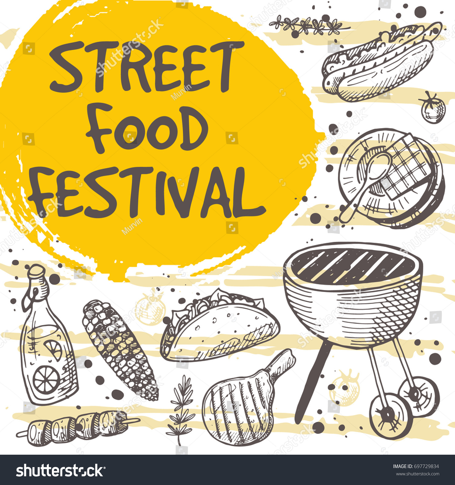  Street Food Festival Concept Design Retro Stock Vector 