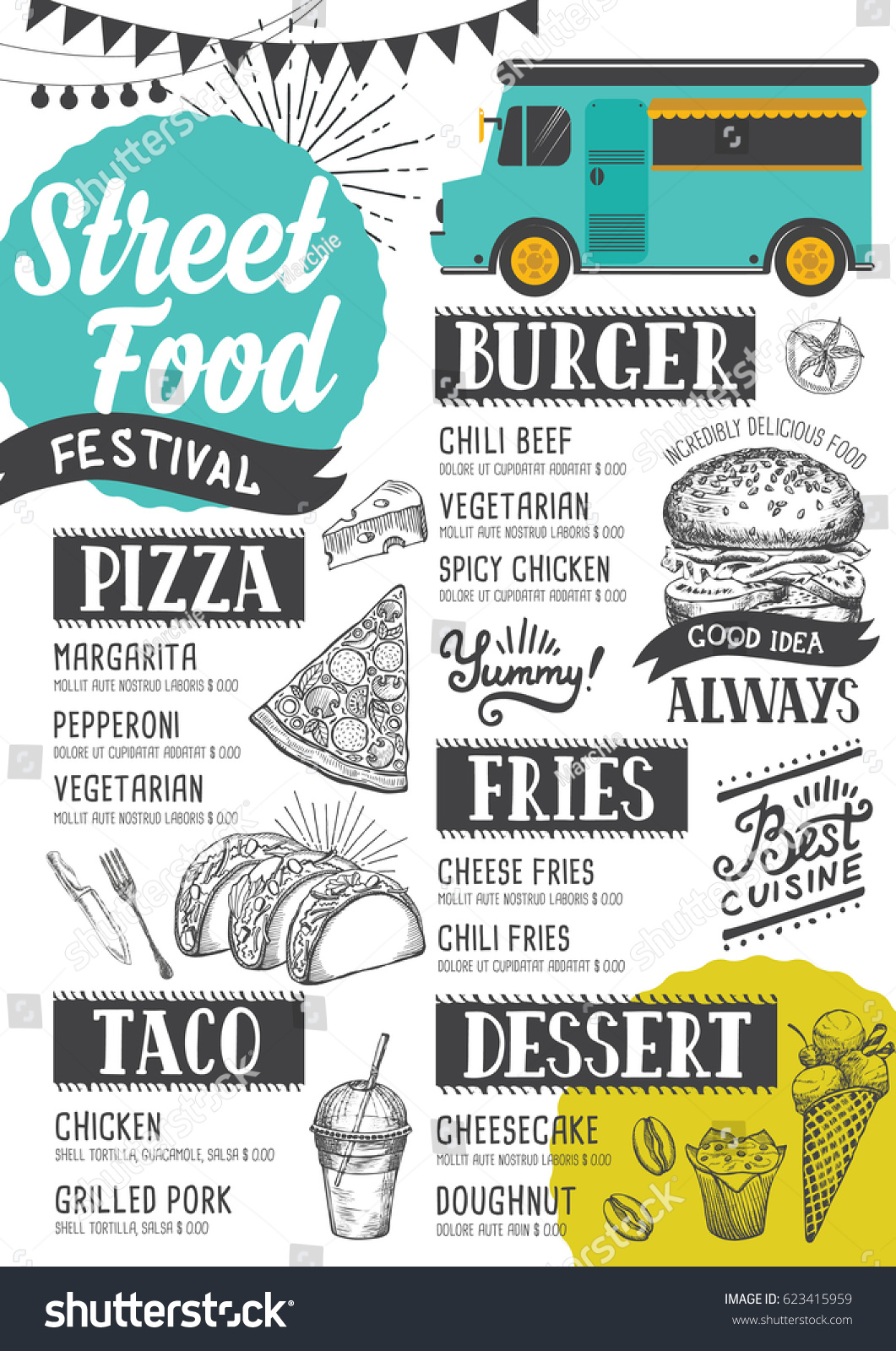 Street Food Festival Menu Design Template Stock Vector (Royalty Free