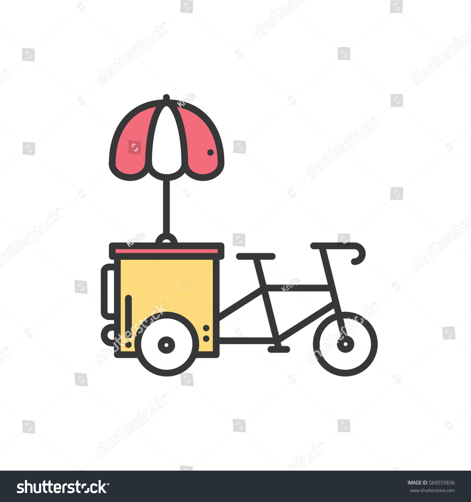 SVG of Street food retail thin line icon. Tricycle trade cart. Fast food trolley bike, bicycle. Wheel shop, cafe, mobile kiosk, stall. Vector style linear icon. Isolated illustration. Symbols. Yellow svg