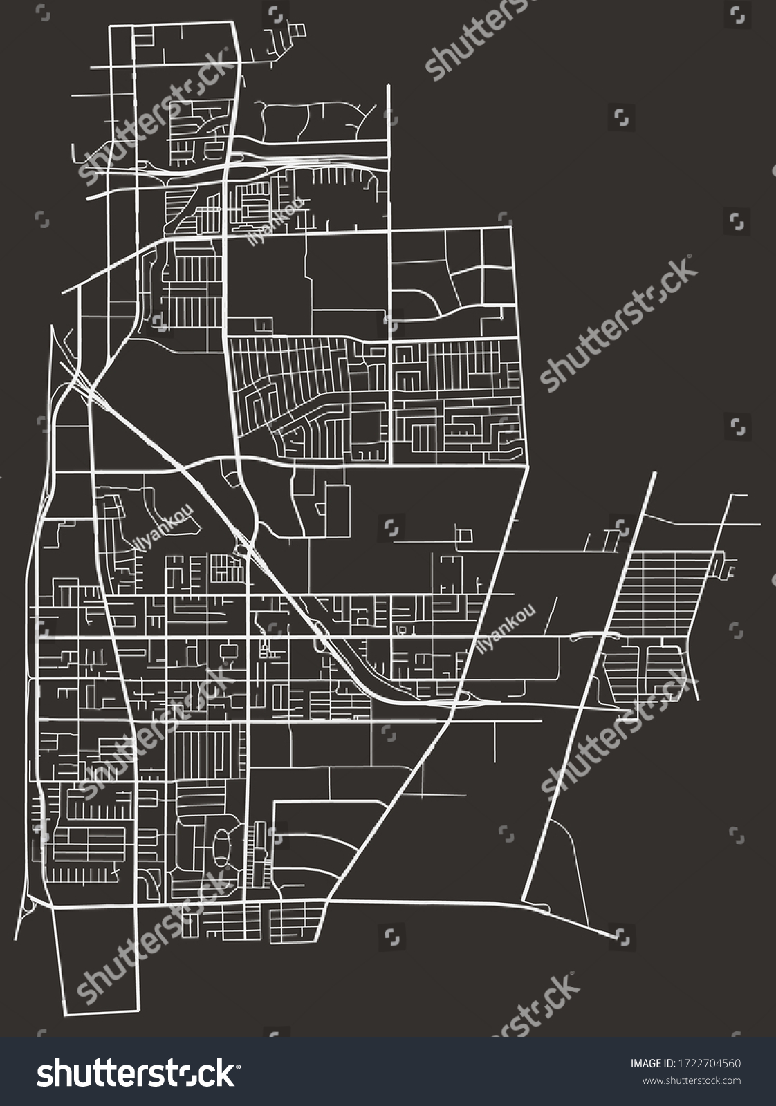 SVG of Street map of Carson, California, US, black-and-white with major and minor roads & lanes, city plan poster svg