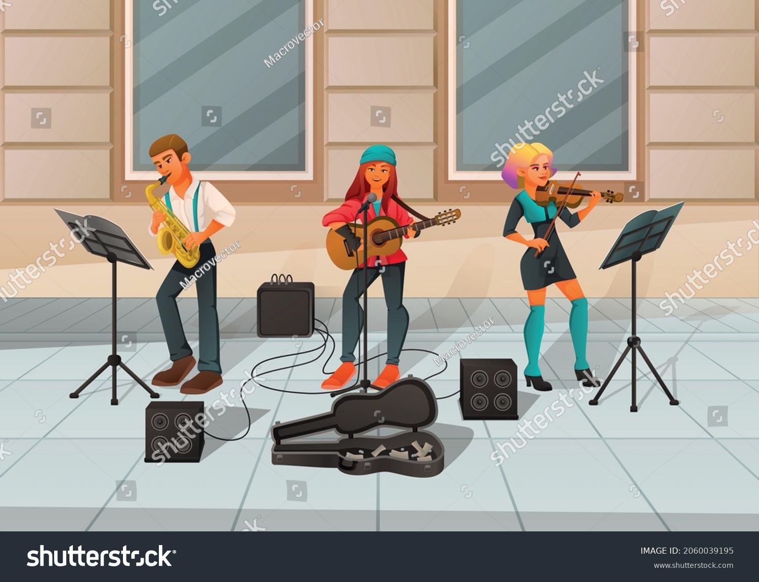 Street Performer Artist Musician Dancer Cartoon Stock Vector (Royalty ...