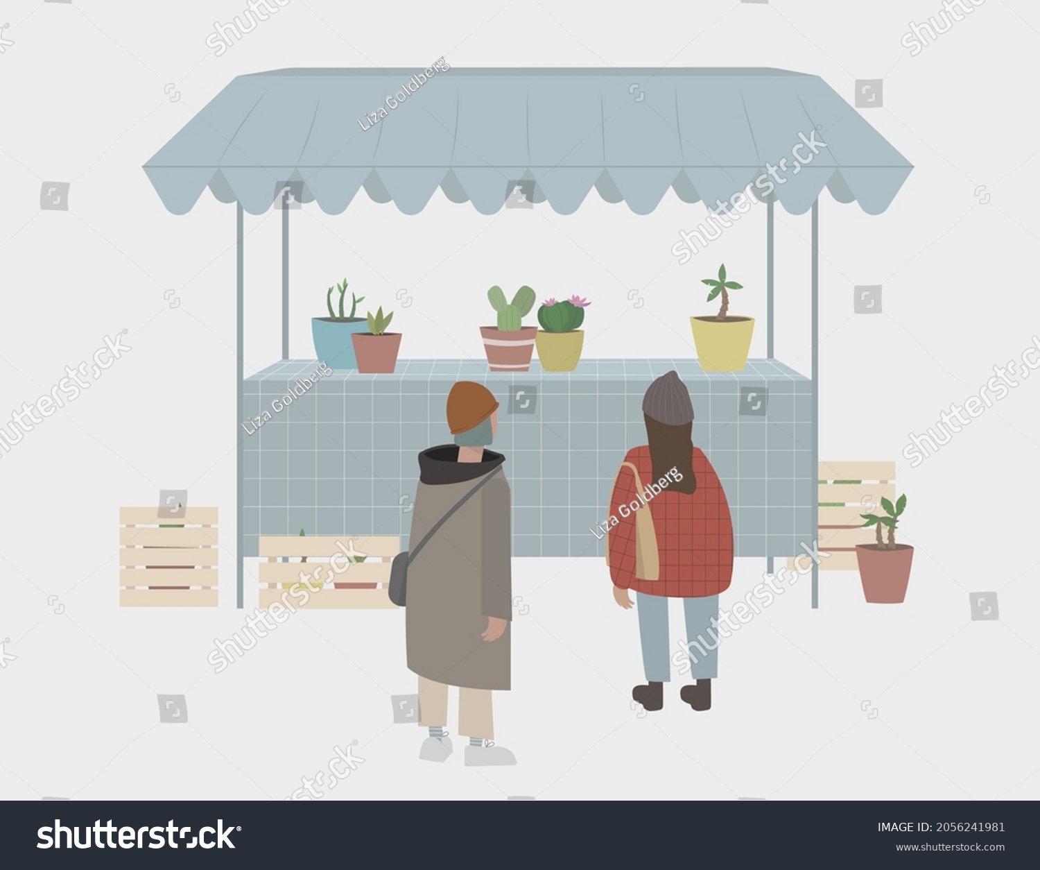Street Stall Flat Vector Illustration Outdoor Stock Vector Royalty Free
