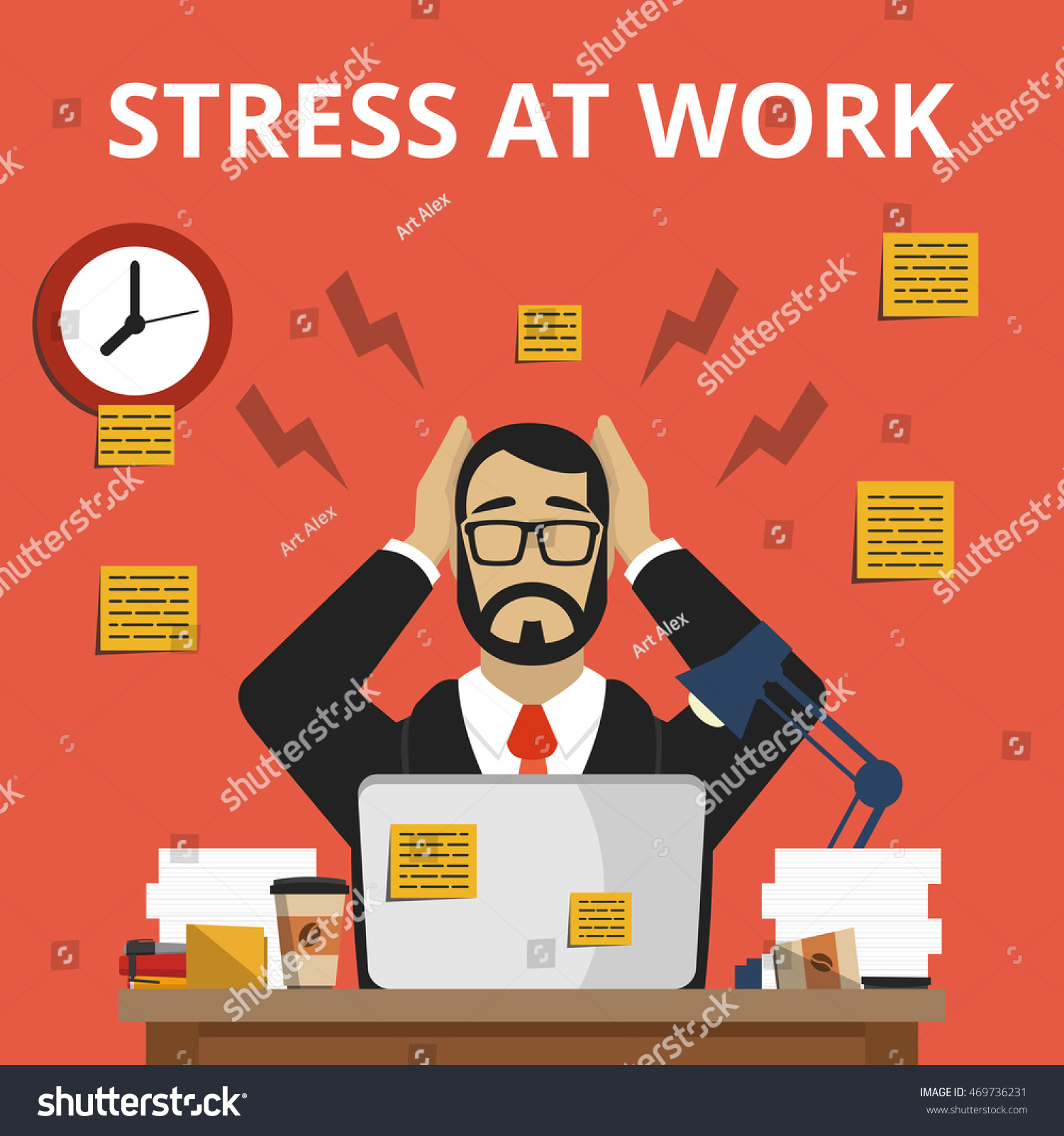 Stress Situation On Work Overworked Tired Stock Vector (Royalty Free ...