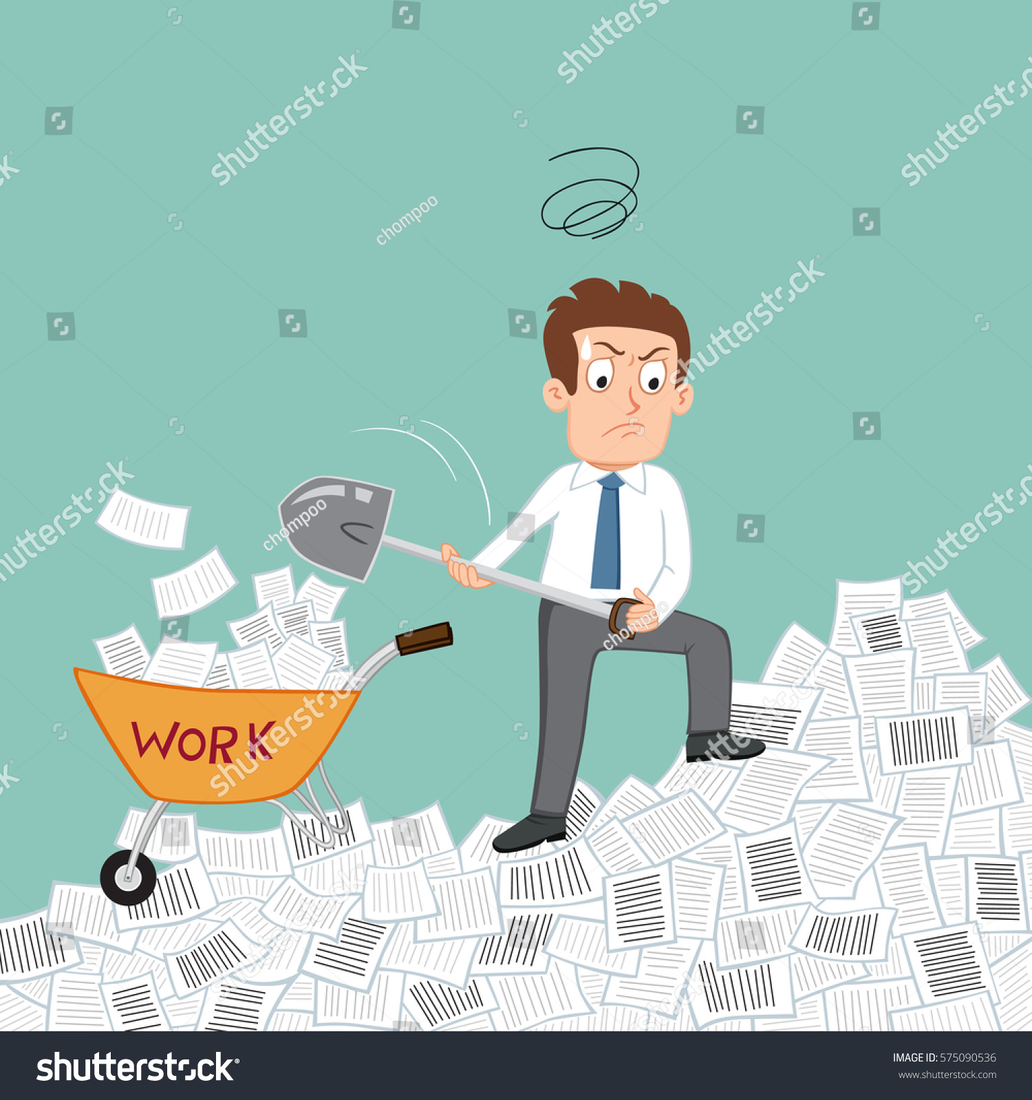 Stressed Businessman Shovel Digging Big Pile Stock Vector (Royalty Free ...