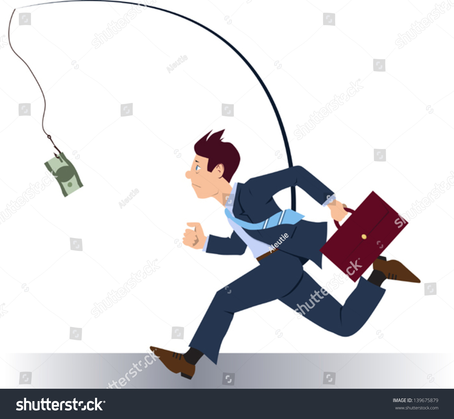 Stressed Greedy Businessman Running After Money, Vector Cartoon ...