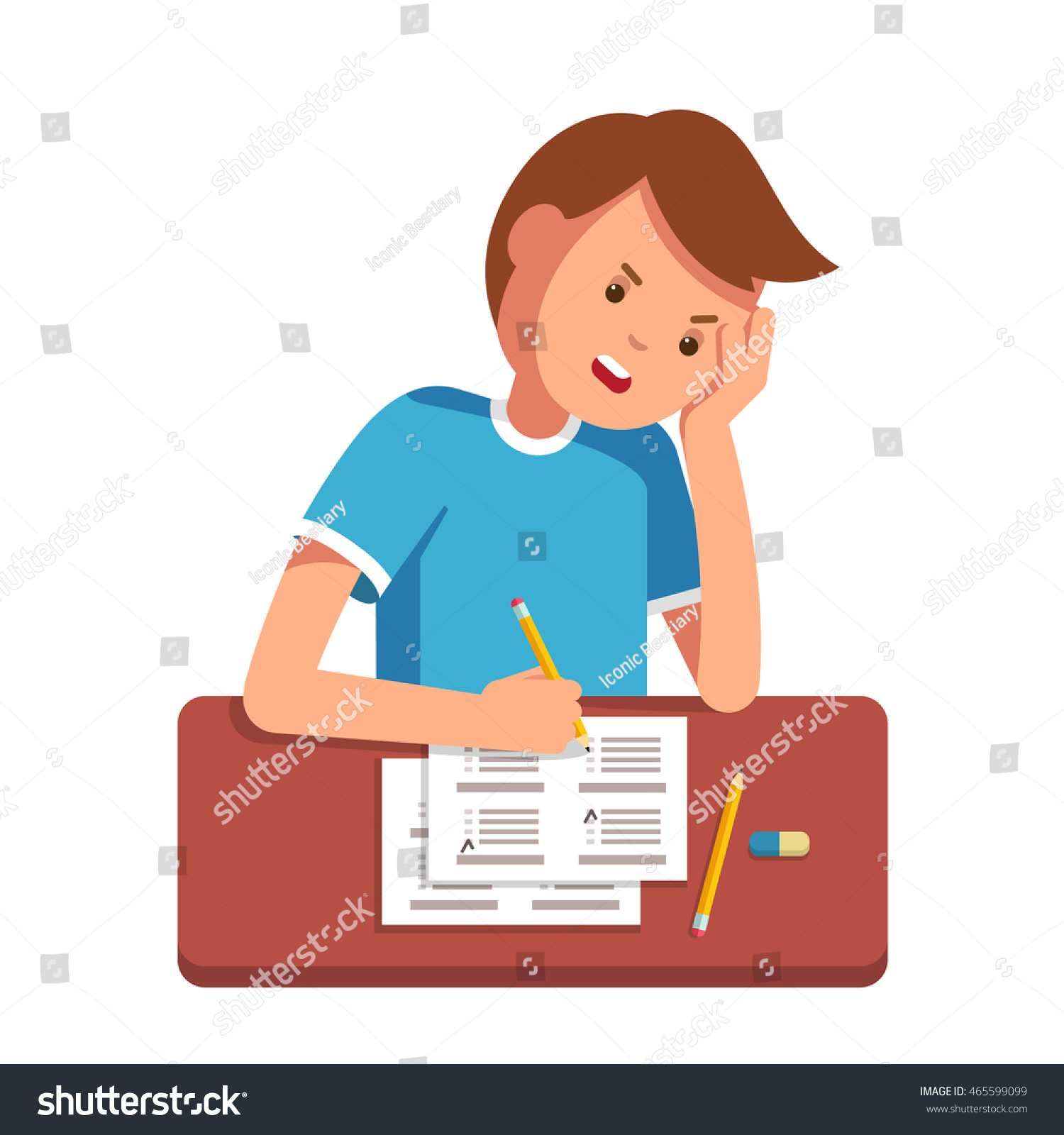 Stressed School Student Filling Out Answers Stock Vector