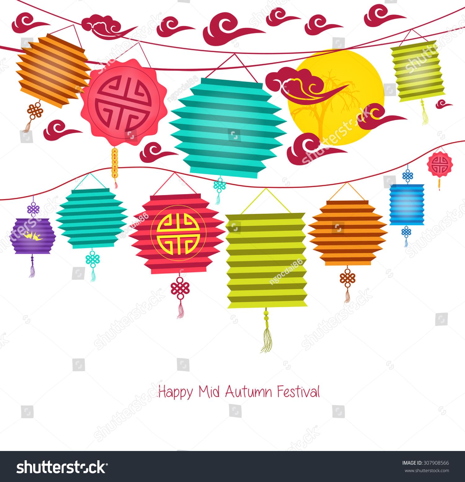 String Bright Hanging Lantern Decorations On Stock Vector (Royalty Free ...