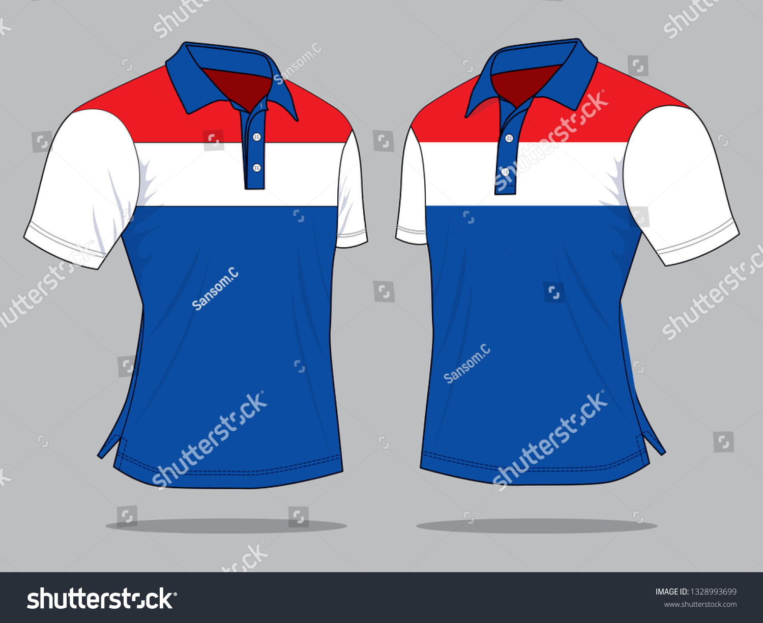 red white and blue polo shirt