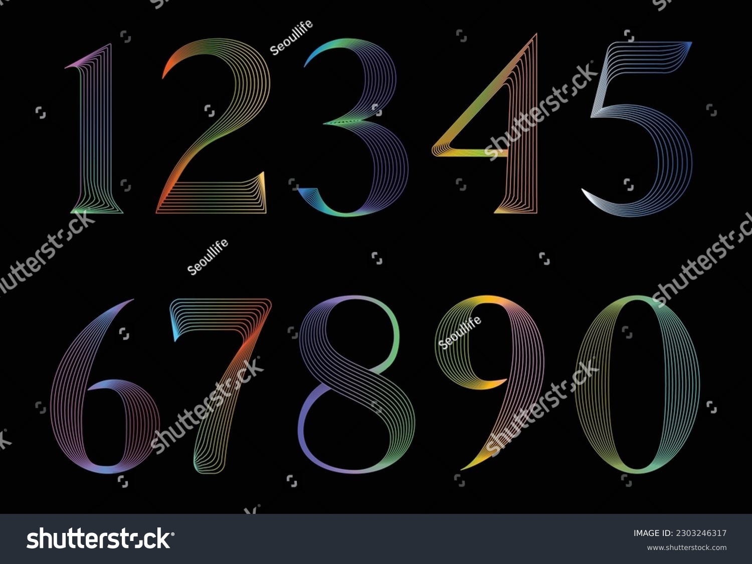 SVG of striped colorful sanserif numbers 1234567890 svg