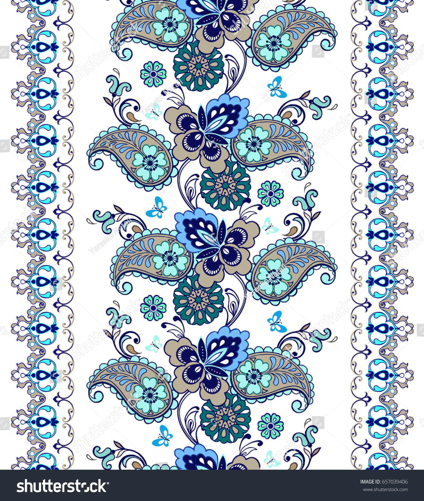 Striped Seamless Pattern Paisley Floral Wallpaper Stock Vector Striped seamless pattern with paisley Floral wallpaper Decorative ornament for fabric textile