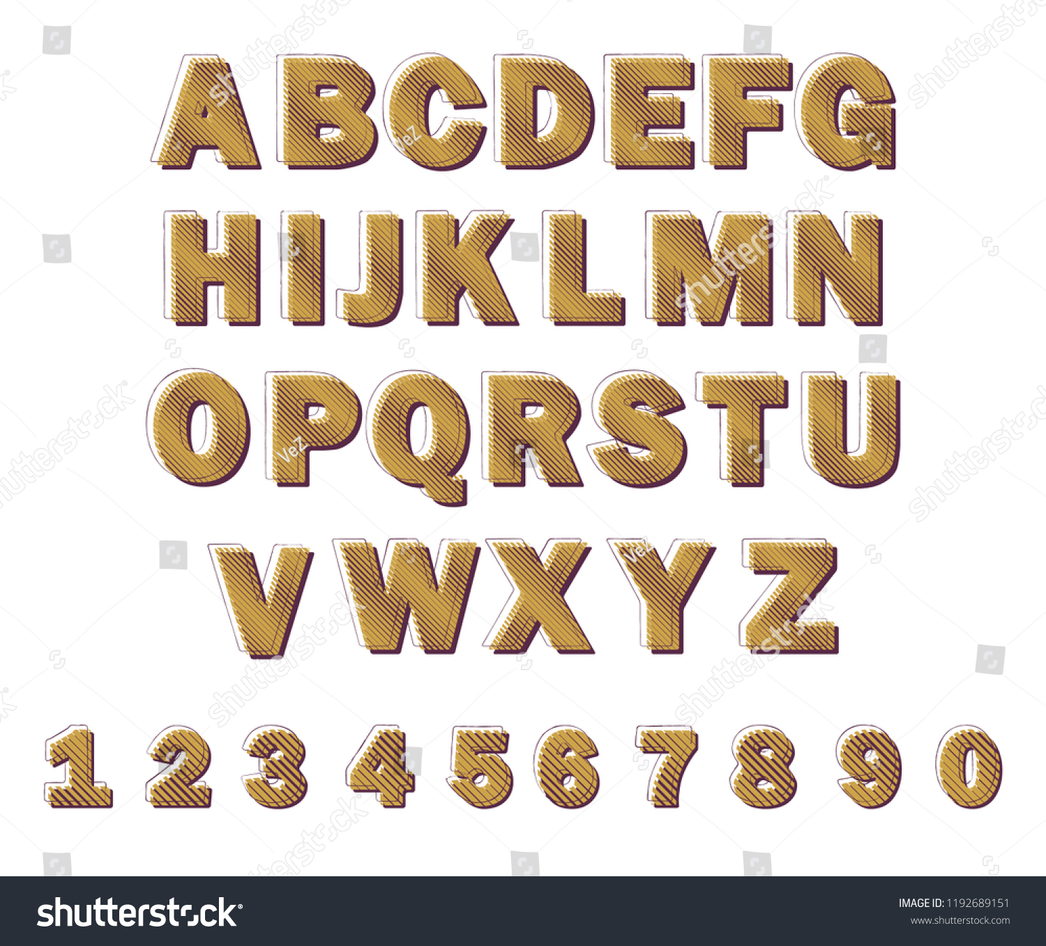 Vektor Stok Striped Uppercase Letters English Alphabet Numbers Tanpa