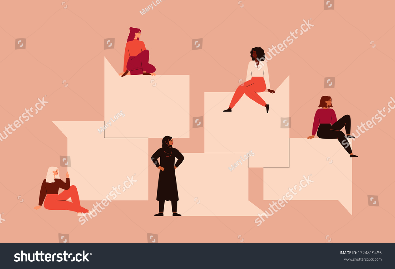 Strong Girls Different Nationalities Cultures Sit Stock Vector Royalty