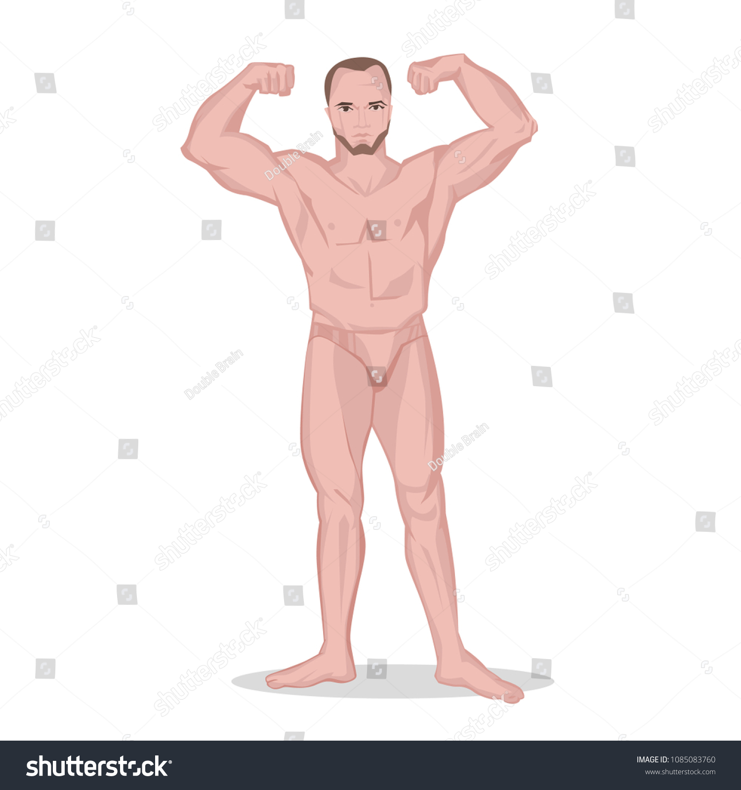 Vektor Stok Strong Naked Man Muscles Posing Bodybuilder Tanpa Royalti Shutterstock